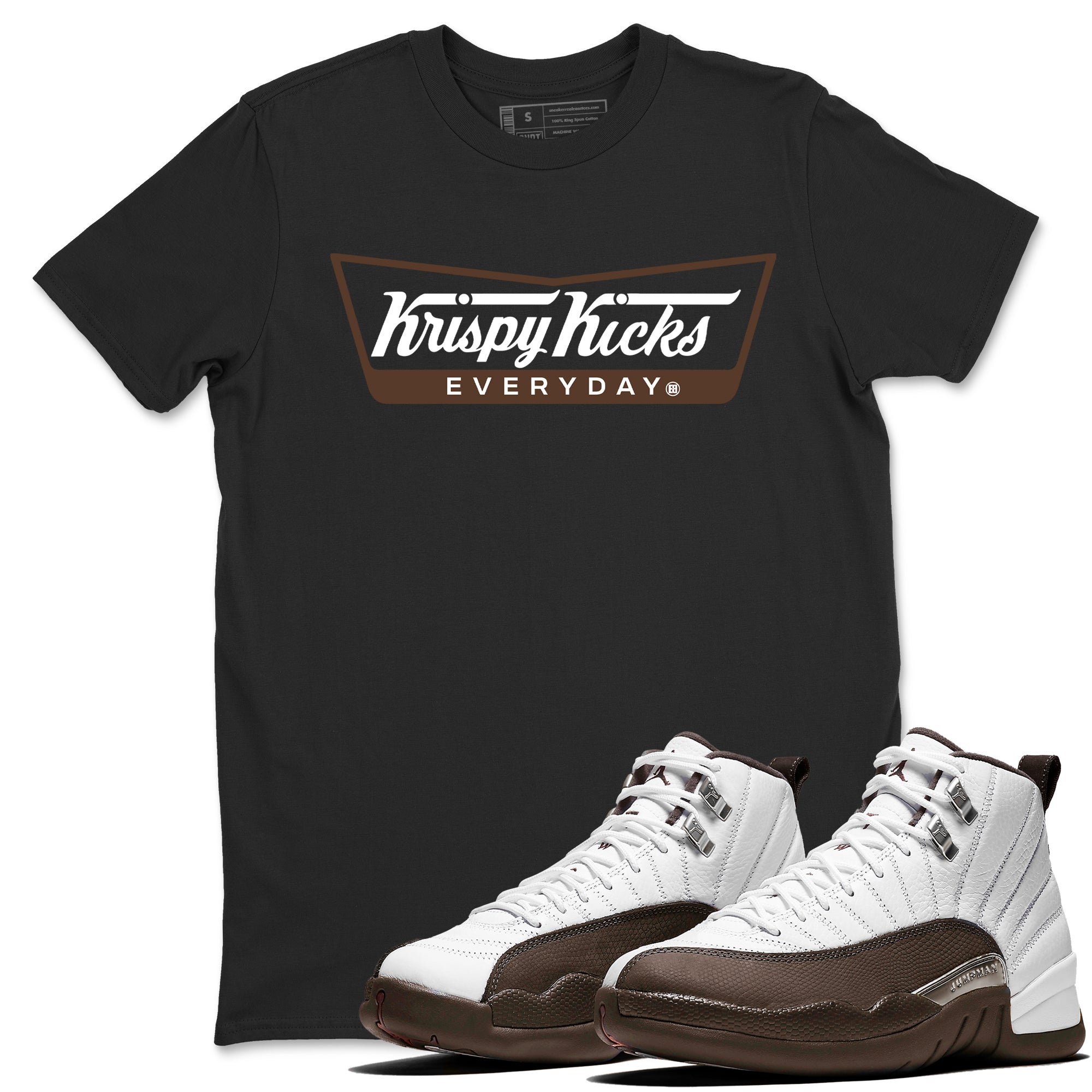 12s Baroque Brown shirts to match jordans Krispy Kicks sneaker match tees Air Jordan 12 Baroque Brown match shoes to clothes Drip Gear Zone unisex cotton Black 1 shirts