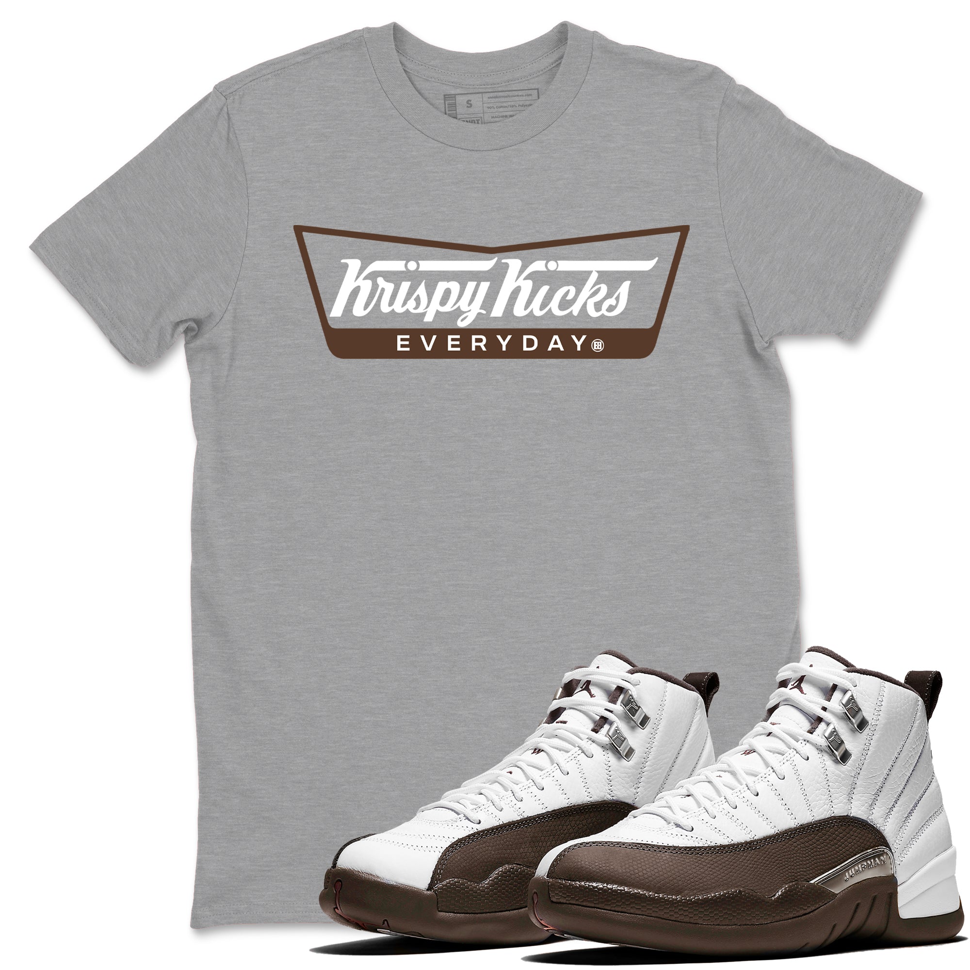 12s Baroque Brown shirts to match jordans Krispy Kicks sneaker match tees Air Jordan 12 Baroque Brown match shoes to clothes Drip Gear Zone unisex cotton Heather Grey 1 shirts