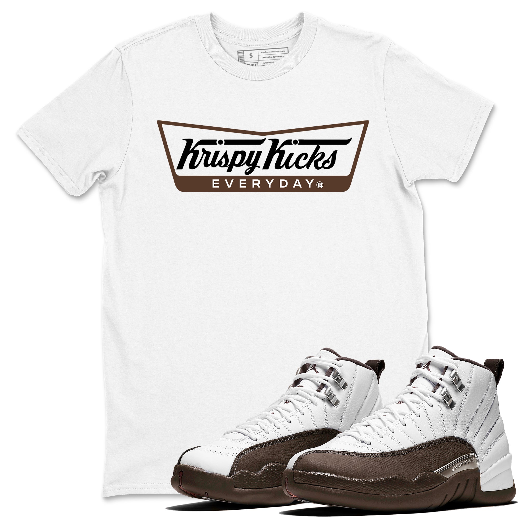 12s Baroque Brown shirts to match jordans Krispy Kicks sneaker match tees Air Jordan 12 Baroque Brown match shoes to clothes Drip Gear Zone unisex cotton White 1 shirts