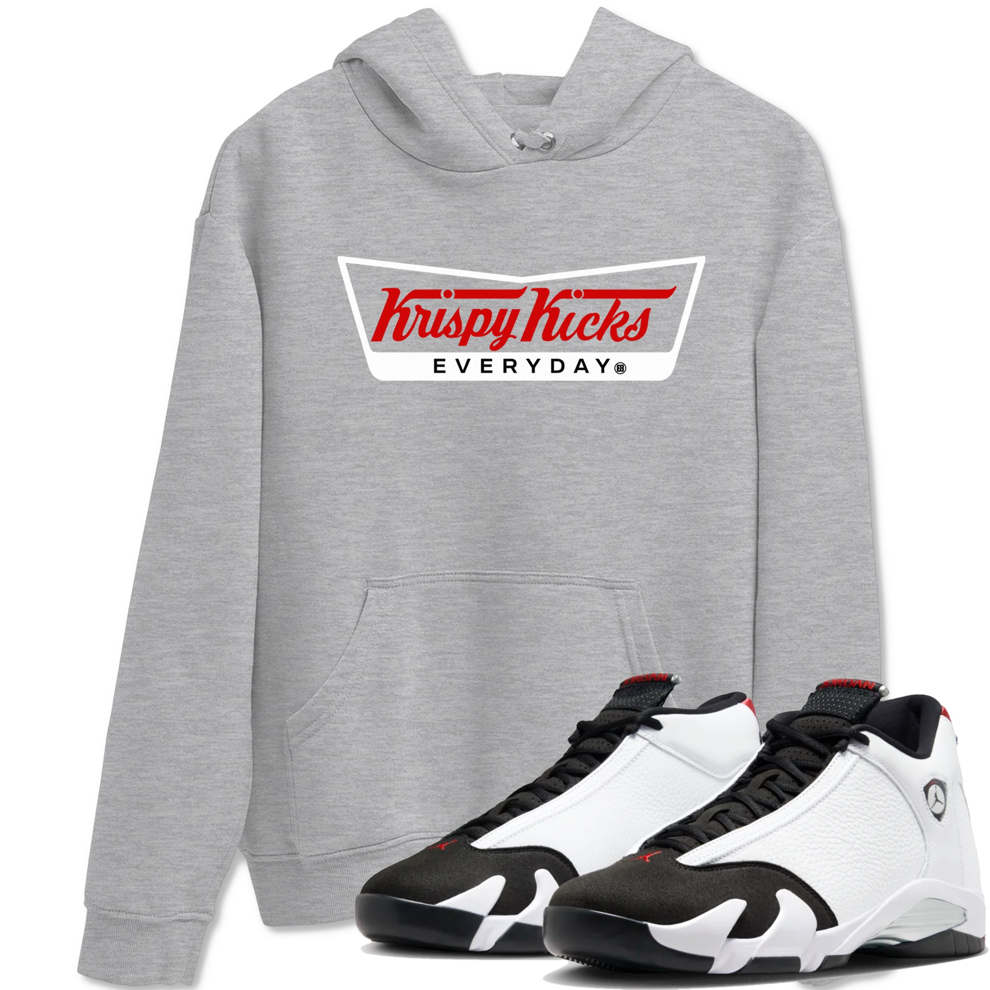 Air Jordan 14 Black Toe t shirts to match sneakers Krispy Kicks sneaker match tees 14s Black Toe sneaker match tee Drip Gear Zone unisex cotton Heather Grey 1 shirts