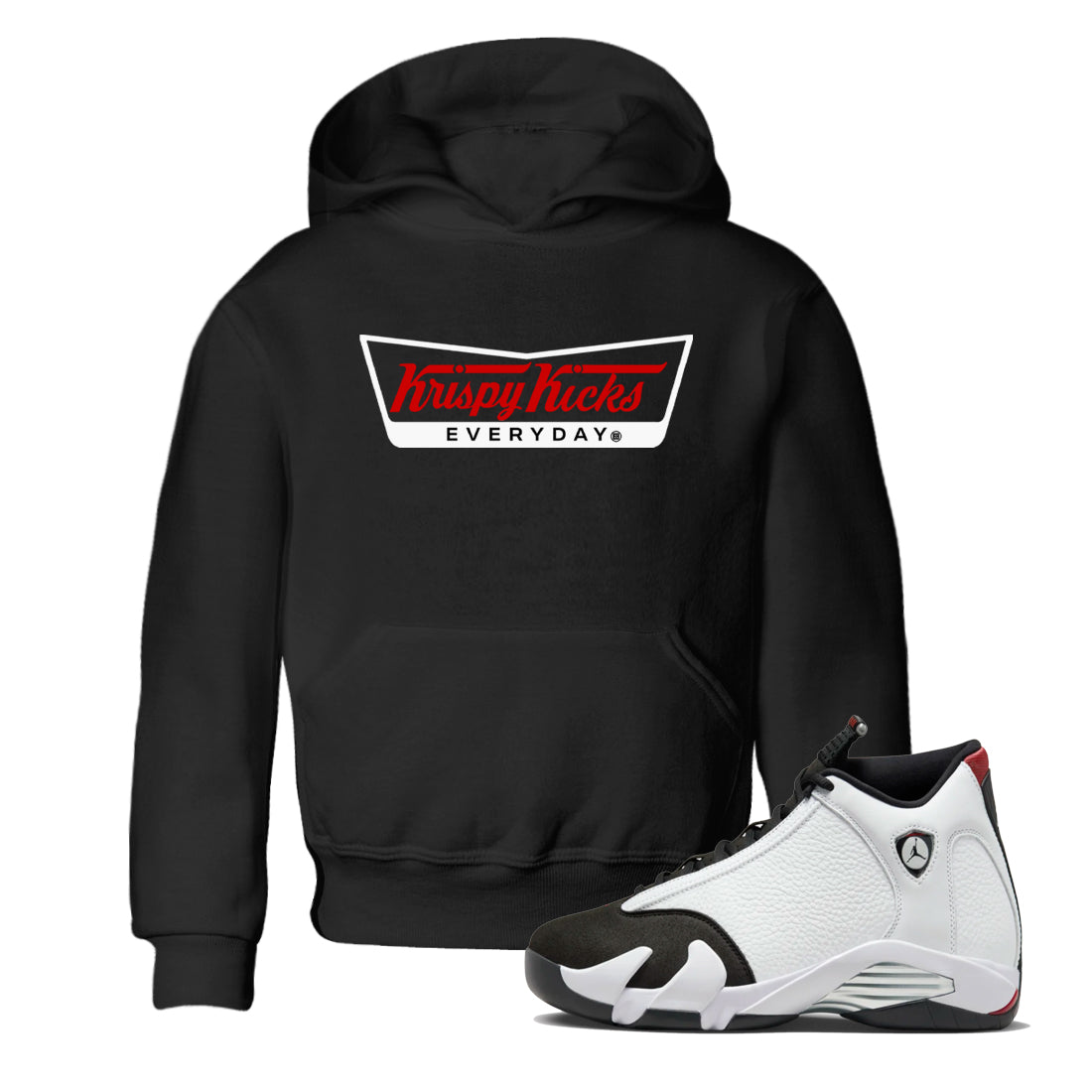 Air Jordan 14 Black Toe t shirts to match sneakers Krispy Kicks sneaker match tees 14s Black Toe sneaker match tee Drip Gear Zone Youth Baby Black 1 tee