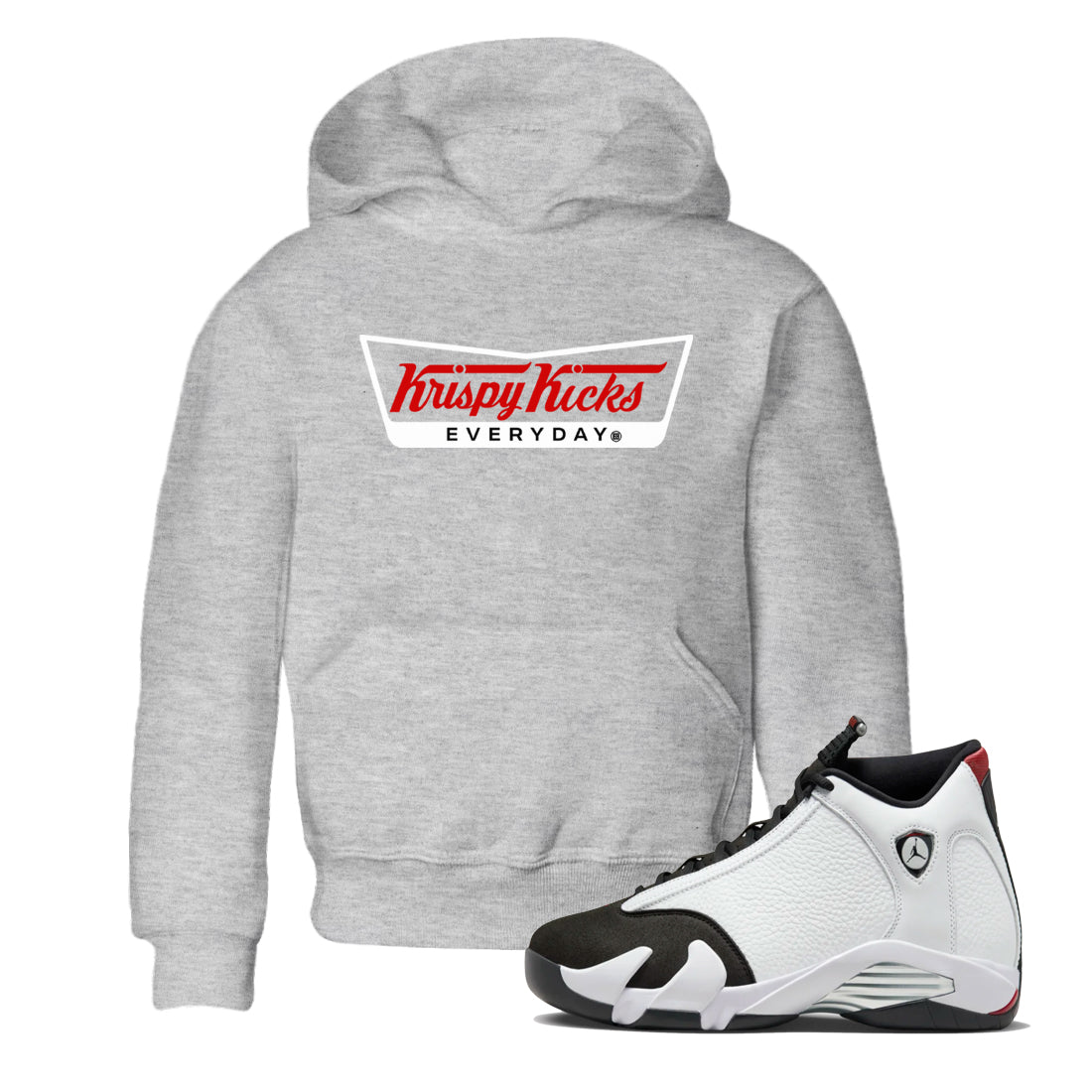 Air Jordan 14 Black Toe t shirts to match sneakers Krispy Kicks sneaker match tees 14s Black Toe sneaker match tee Drip Gear Zone Youth Baby Heather Grey 1 tee