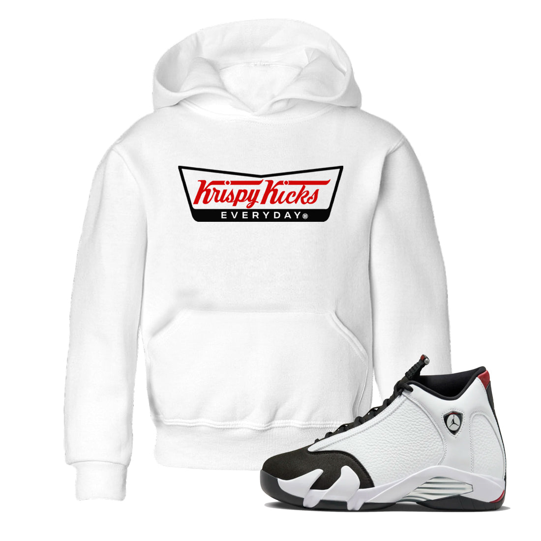 Air Jordan 14 Black Toe t shirts to match sneakers Krispy Kicks sneaker match tees 14s Black Toe sneaker match tee Drip Gear Zone Youth Baby White 1 tee