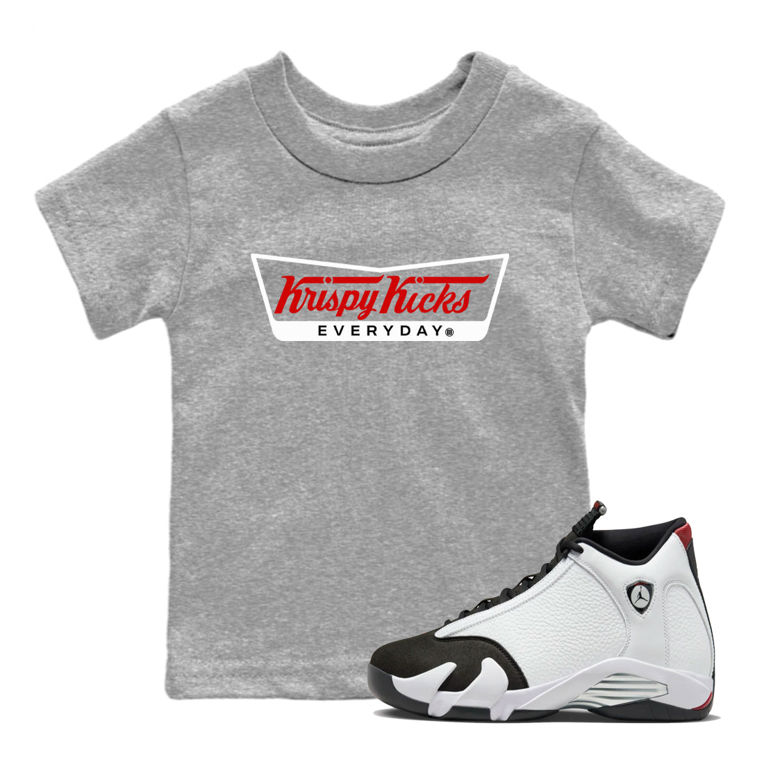 Air Jordan 14 Black Toe t shirts to match sneakers Krispy Kicks sneaker match tees 14s Black Toe sneaker match tee Drip Gear Zone Youth Baby Heather Grey 1 tee