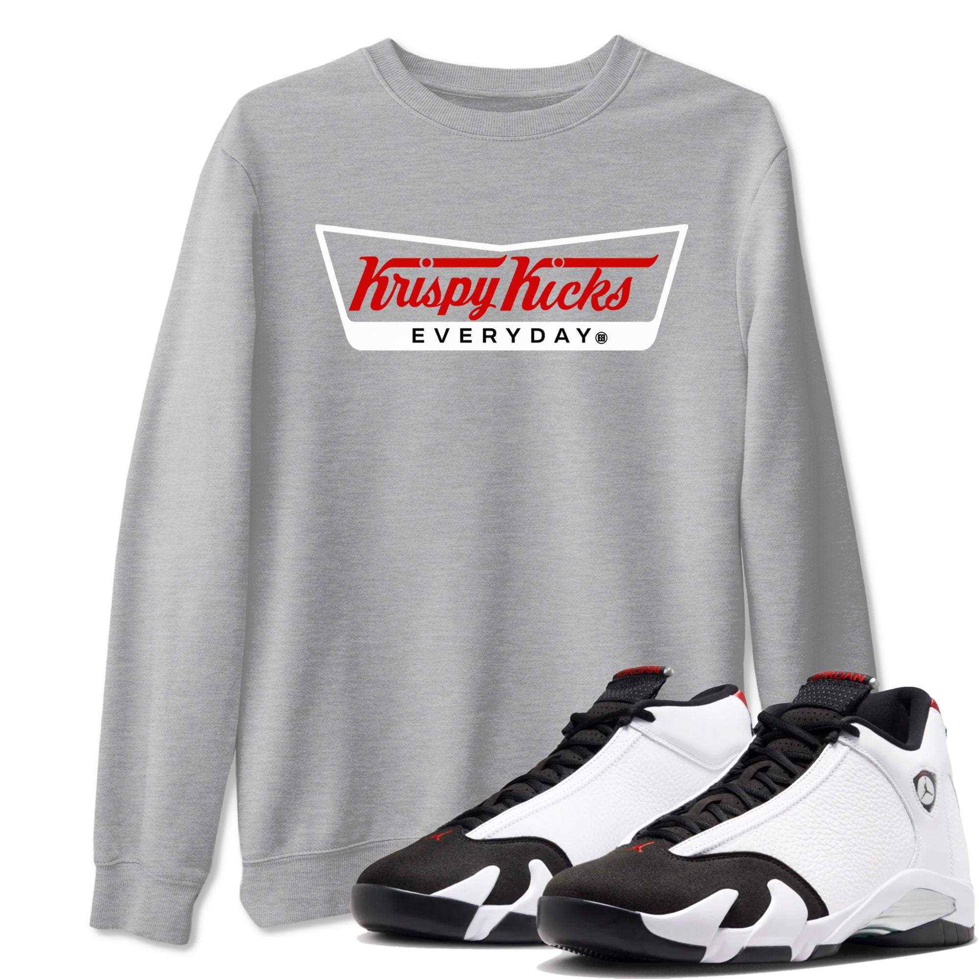Air Jordan 14 Black Toe t shirts to match sneakers Krispy Kicks sneaker match tees 14s Black Toe sneaker match tee Drip Gear Zone unisex cotton Heather Grey 1 shirts