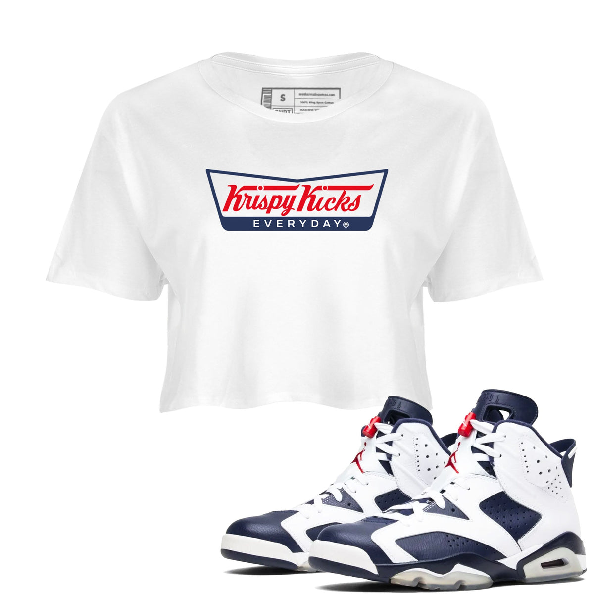 6s Olympic shirts to match jordans Krispy Kicks sneaker match tees Air Jordan 6 Olympic Drip Gear Zone streetwear brand White 1 crop tee