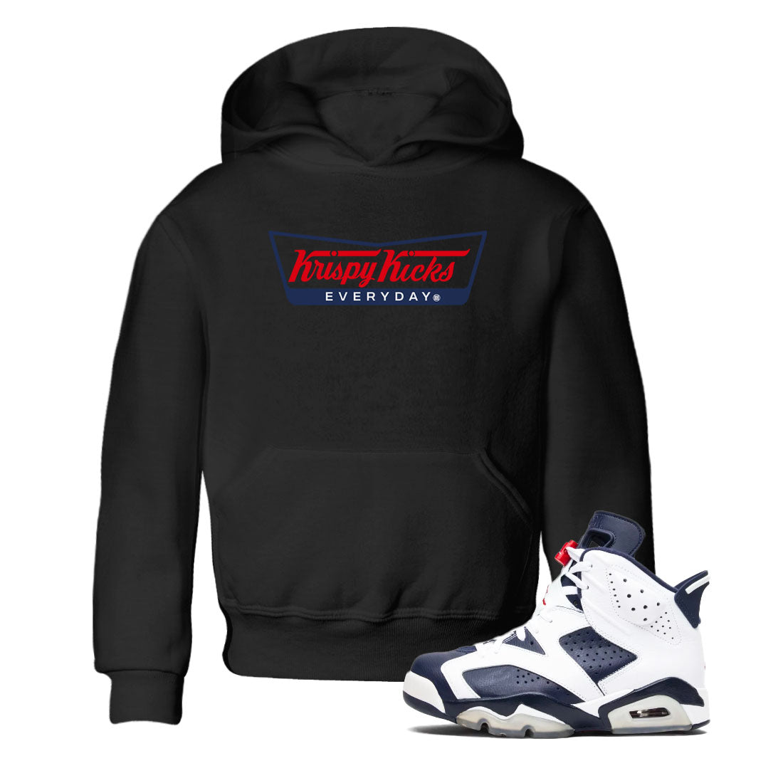6s Olympic shirts to match jordans Krispy Kicks sneaker match tees Air Jordan 6 Olympic Drip Gear Zone streetwear brand Baby and Youth Black 1 cotton tee