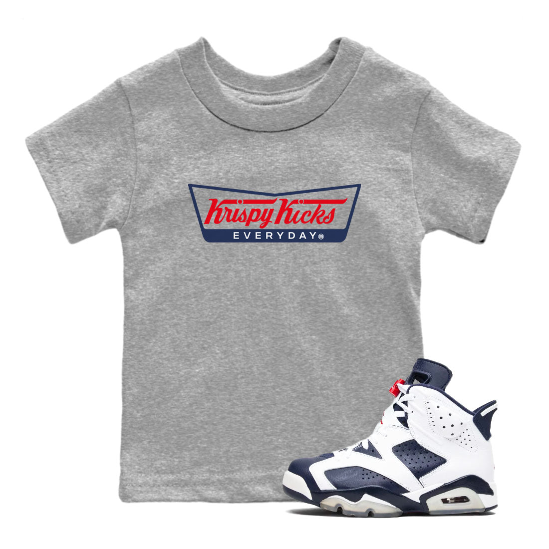 6s Olympic shirts to match jordans Krispy Kicks sneaker match tees Air Jordan 6 Olympic Drip Gear Zone streetwear brand Baby and Youth Heather Grey 1 cotton tee