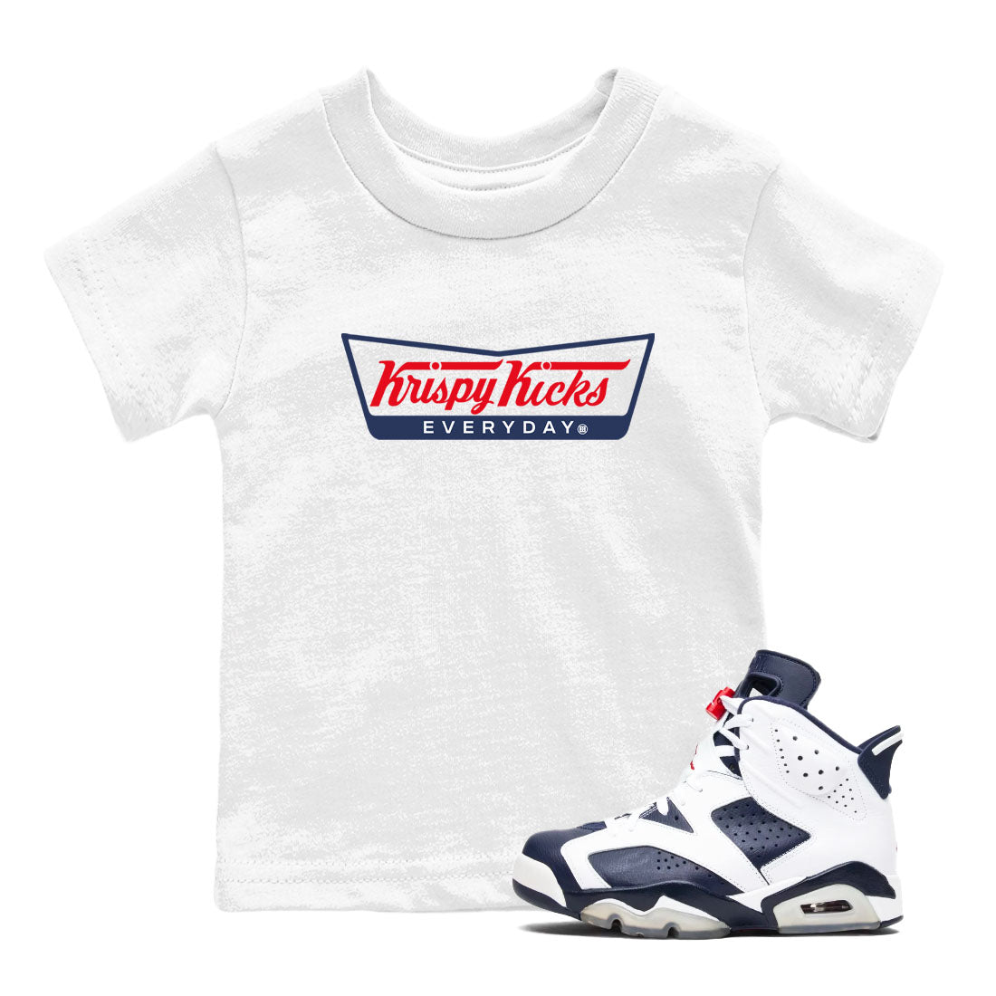 6s Olympic shirts to match jordans Krispy Kicks sneaker match tees Air Jordan 6 Olympic Drip Gear Zone streetwear brand Baby and Youth White 1 cotton tee