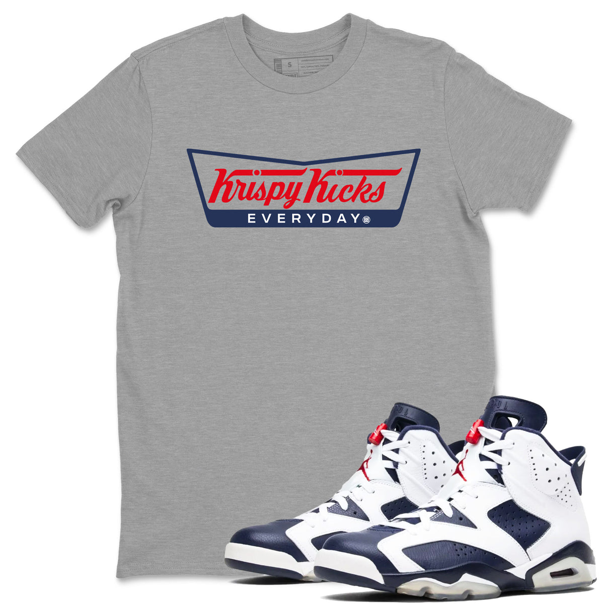 6s Olympic shirts to match jordans Krispy Kicks sneaker match tees Air Jordan 6 Olympic Drip Gear Zone streetwear brand Heather Grey 1 unisex cotton tee