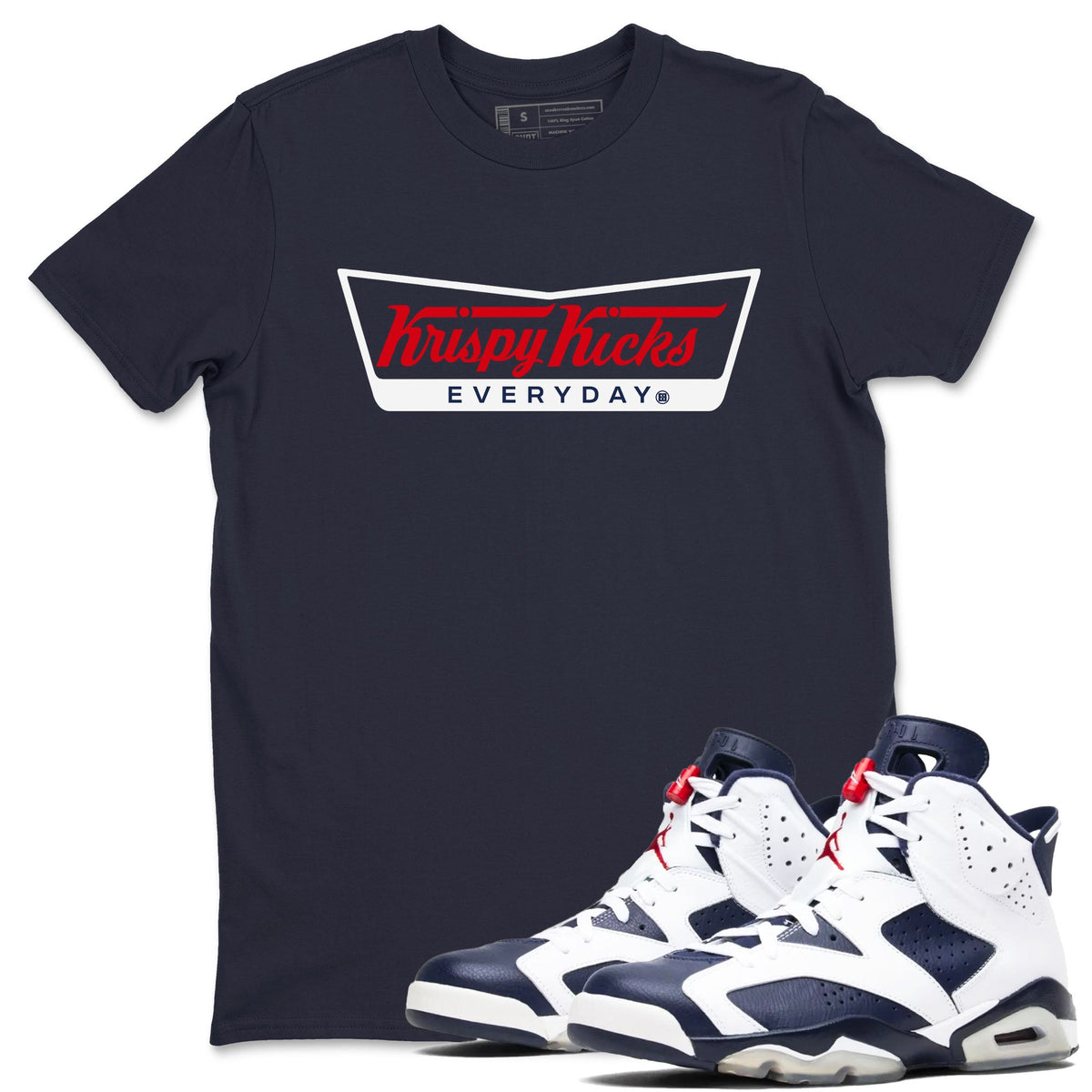 6s Olympic shirts to match jordans Krispy Kicks sneaker match tees Air Jordan 6 Olympic Drip Gear Zone streetwear brand Navy 1 unisex cotton tee