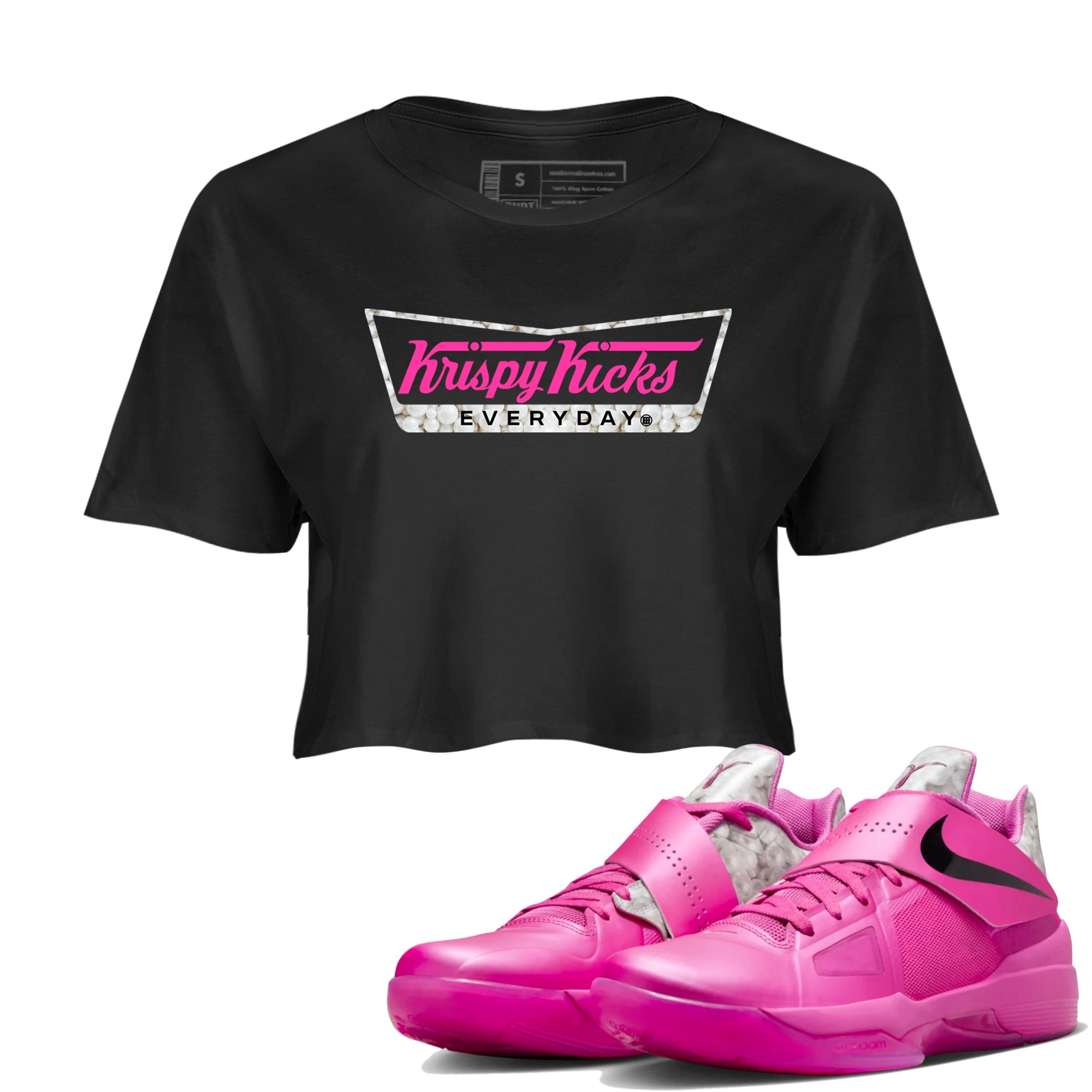 Nike KD 4 Retro Aunt Pearl shirts to match jordans Krispy Kicks sneaker match tees Nike KD 4 Aunt Pearl match shoes to clothes Drip Gear Zone unisex cotton Black 1 crop tee