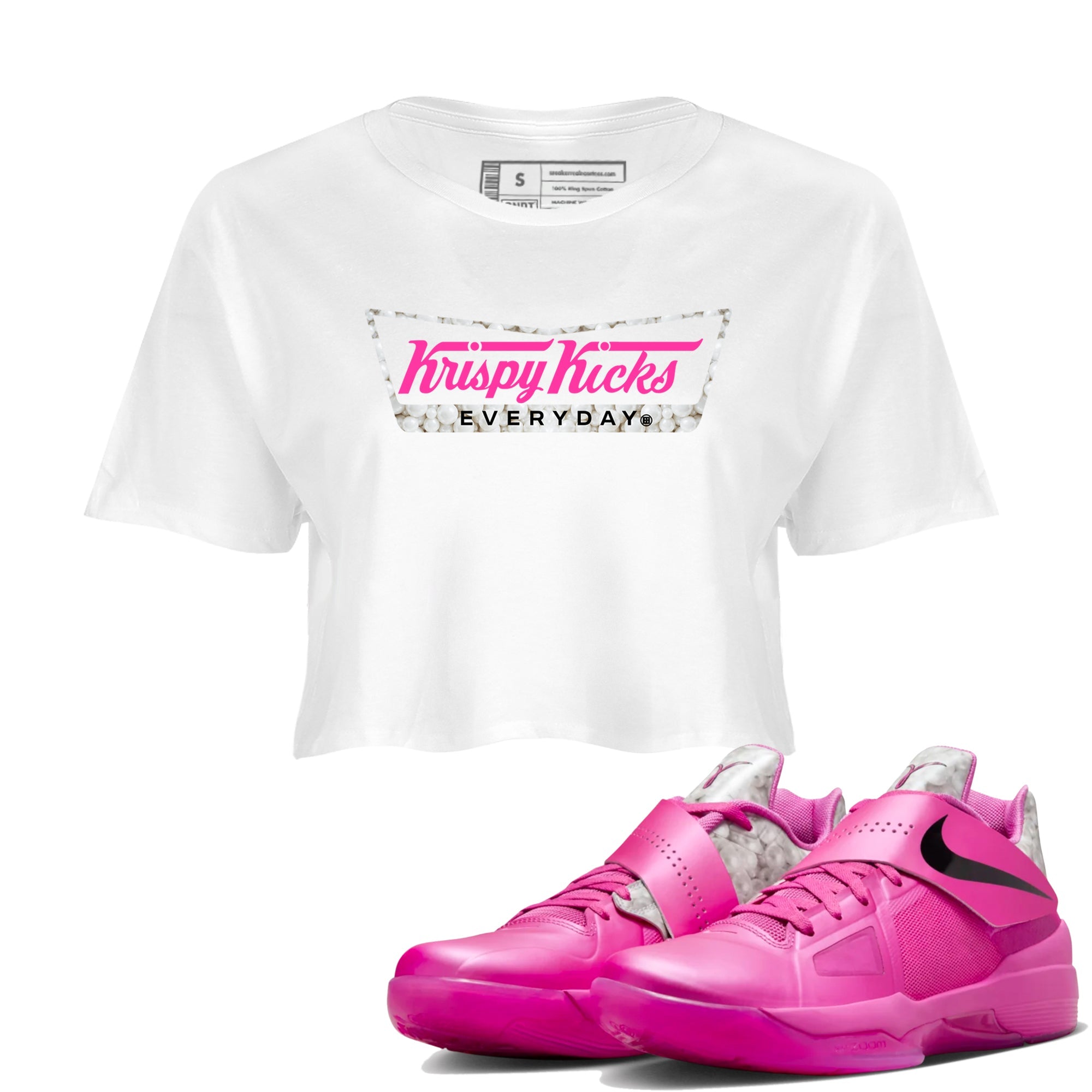 Nike KD 4 Retro Aunt Pearl shirts to match jordans Krispy Kicks sneaker match tees Nike KD 4 Aunt Pearl match shoes to clothes Drip Gear Zone unisex cotton White 1 crop tee