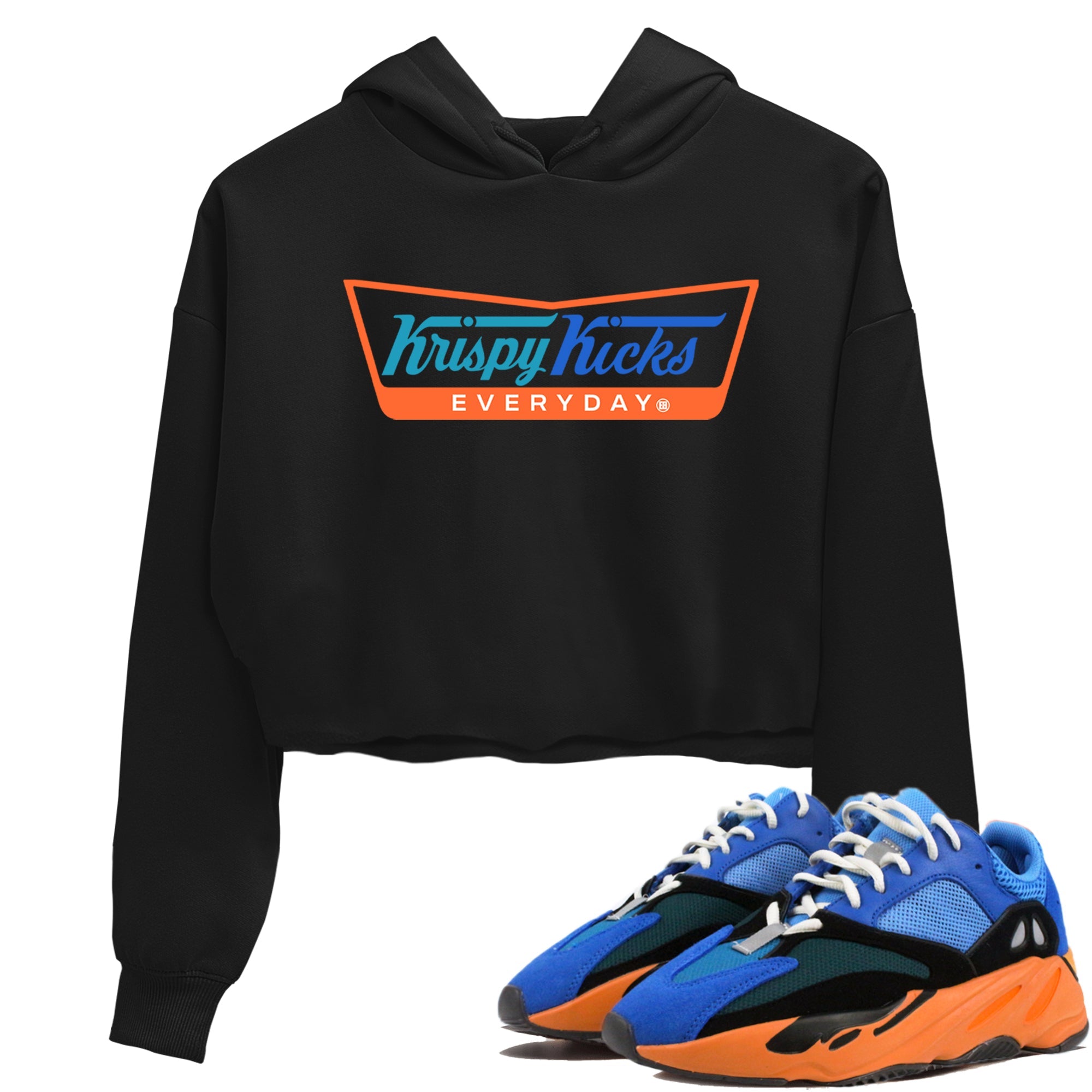 Yeezy 700 Bright Blue shirts to match jordans Krispy Kicks sneaker match tees Yeezy 700 Bright Blue match shoes to clothes Drip Gear Zone unisex cotton Black 1 crop tee