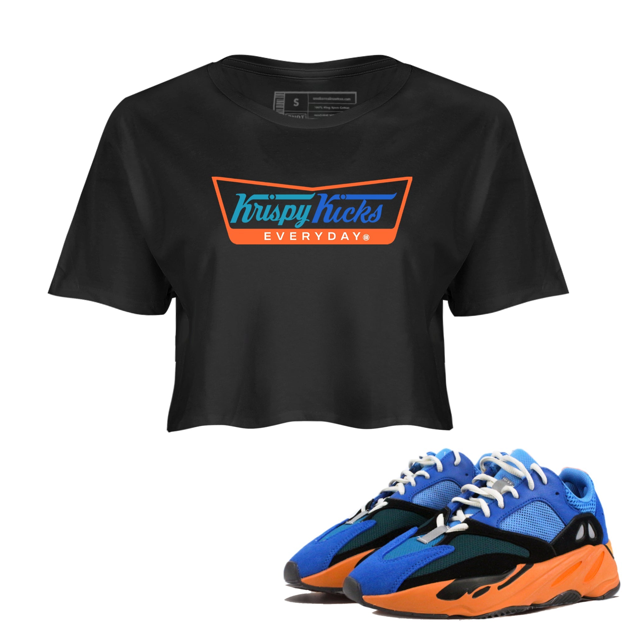 Yeezy 700 Bright Blue shirts to match jordans Krispy Kicks sneaker match tees Yeezy 700 Bright Blue match shoes to clothes Drip Gear Zone unisex cotton Black 1 crop tee