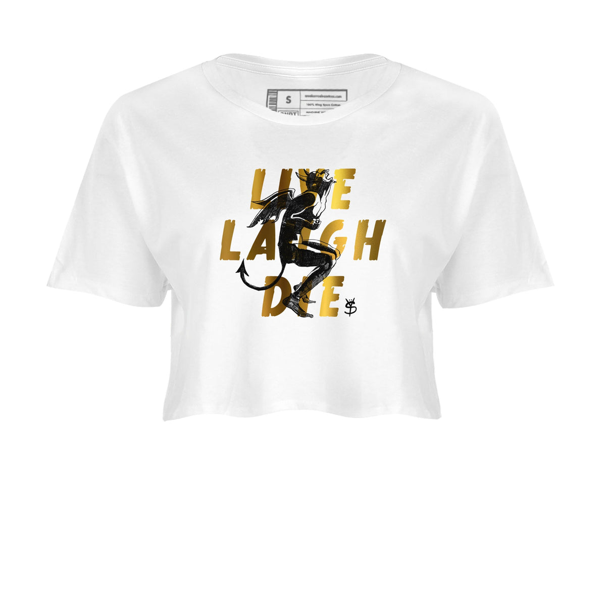 1s Black Metallic Gold shirts to match jordans Laughing Devil sneaker match tees Air Jordan 1 Black Metallic Gold Drip Gear Zone unisex cotton White 2 Crop Shirts