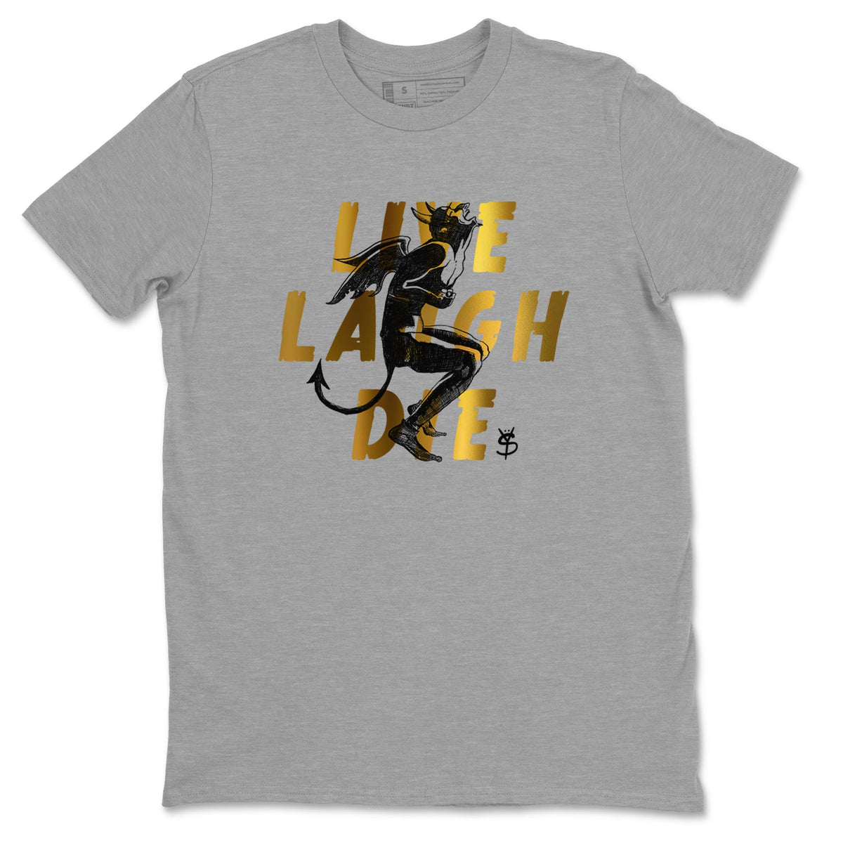 1s Black Metallic Gold shirts to match jordans Laughing Devil sneaker match tees Air Jordan 1 Black Metallic Gold Drip Gear Zone unisex cotton Heather Grey 2 crew neck shirts