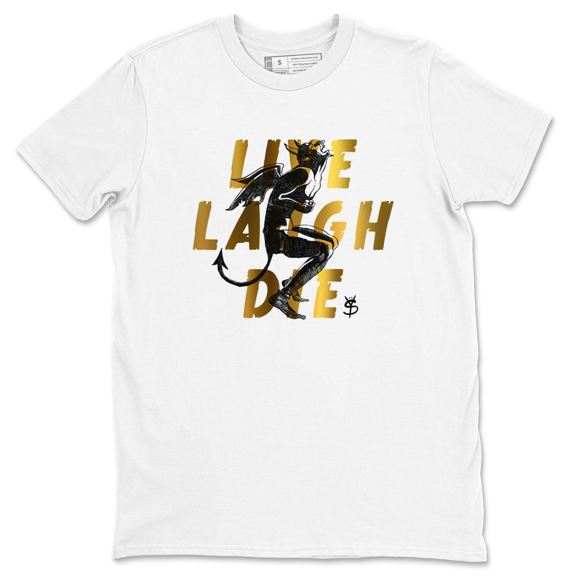 1s Black Metallic Gold shirts to match jordans Laughing Devil sneaker match tees Air Jordan 1 Black Metallic Gold Drip Gear Zone unisex cotton White 2 crew neck shirts