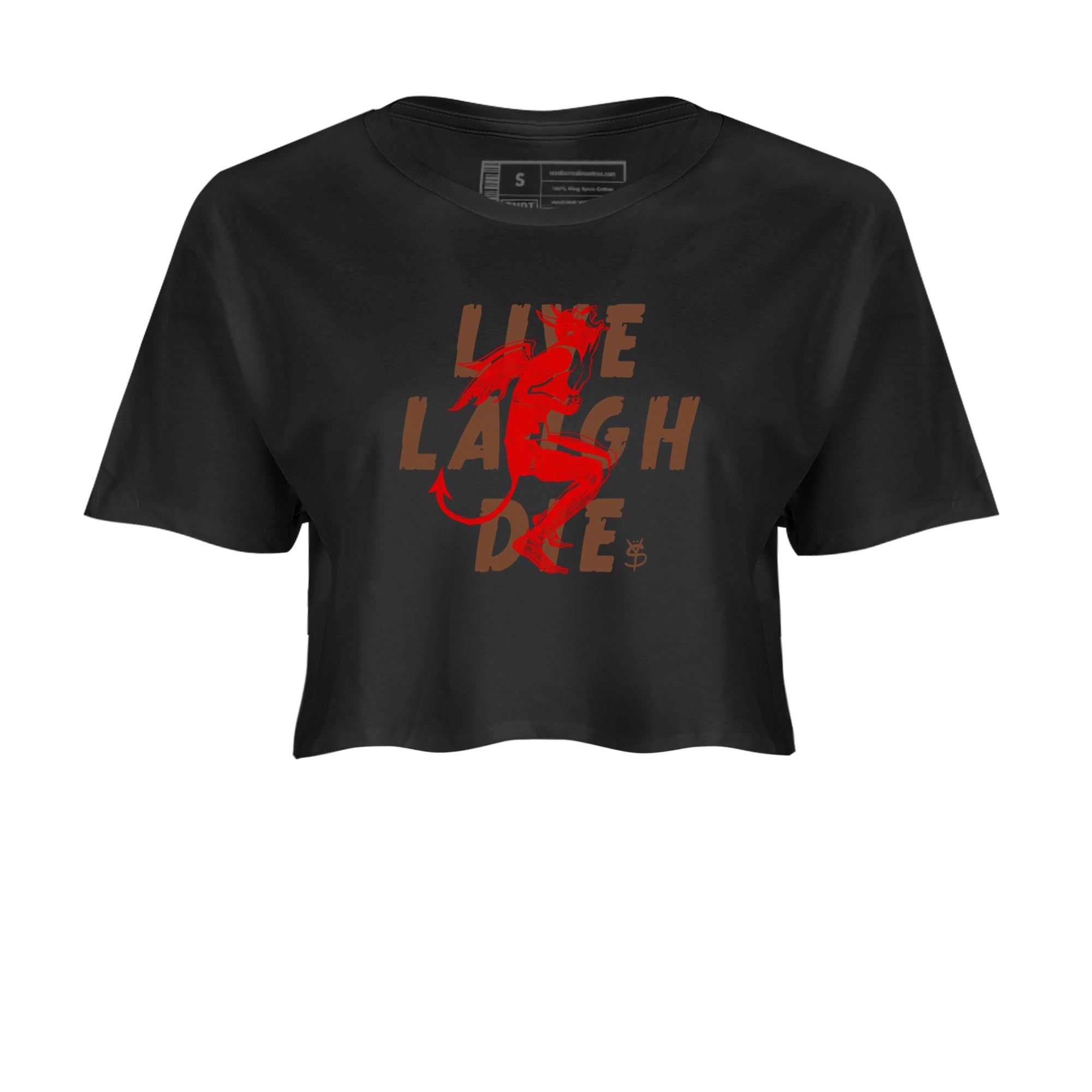 9s Olive shirts to match jordans Laughing Devil sneaker match tees Air Jordan 9 Olive match shoes to clothes Drip Gear Zone unisex cotton Black 2 crop tee