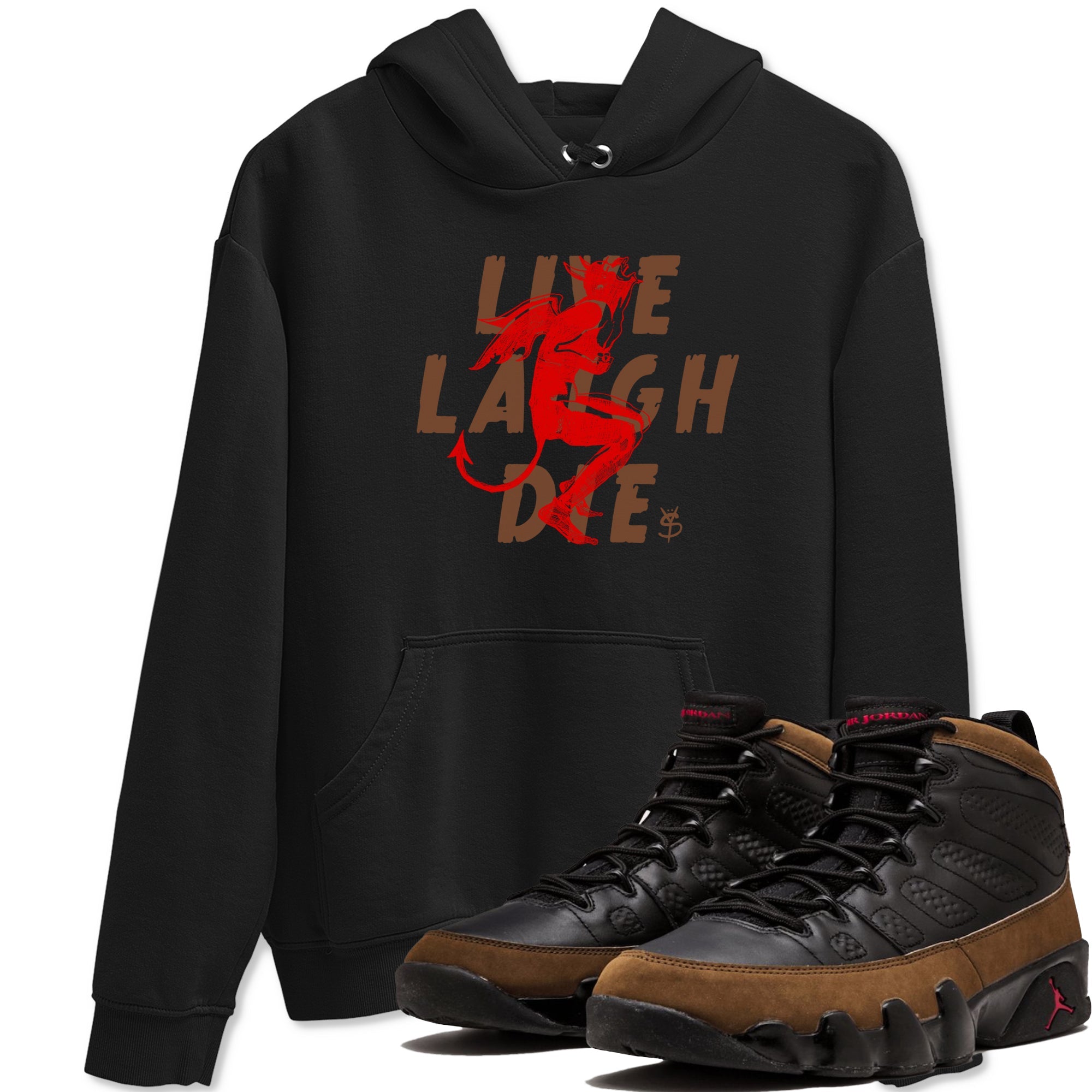 9s Olive shirts to match jordans Laughing Devil sneaker match tees Air Jordan 9 Olive match shoes to clothes Drip Gear Zone unisex cotton Black 1 shirts