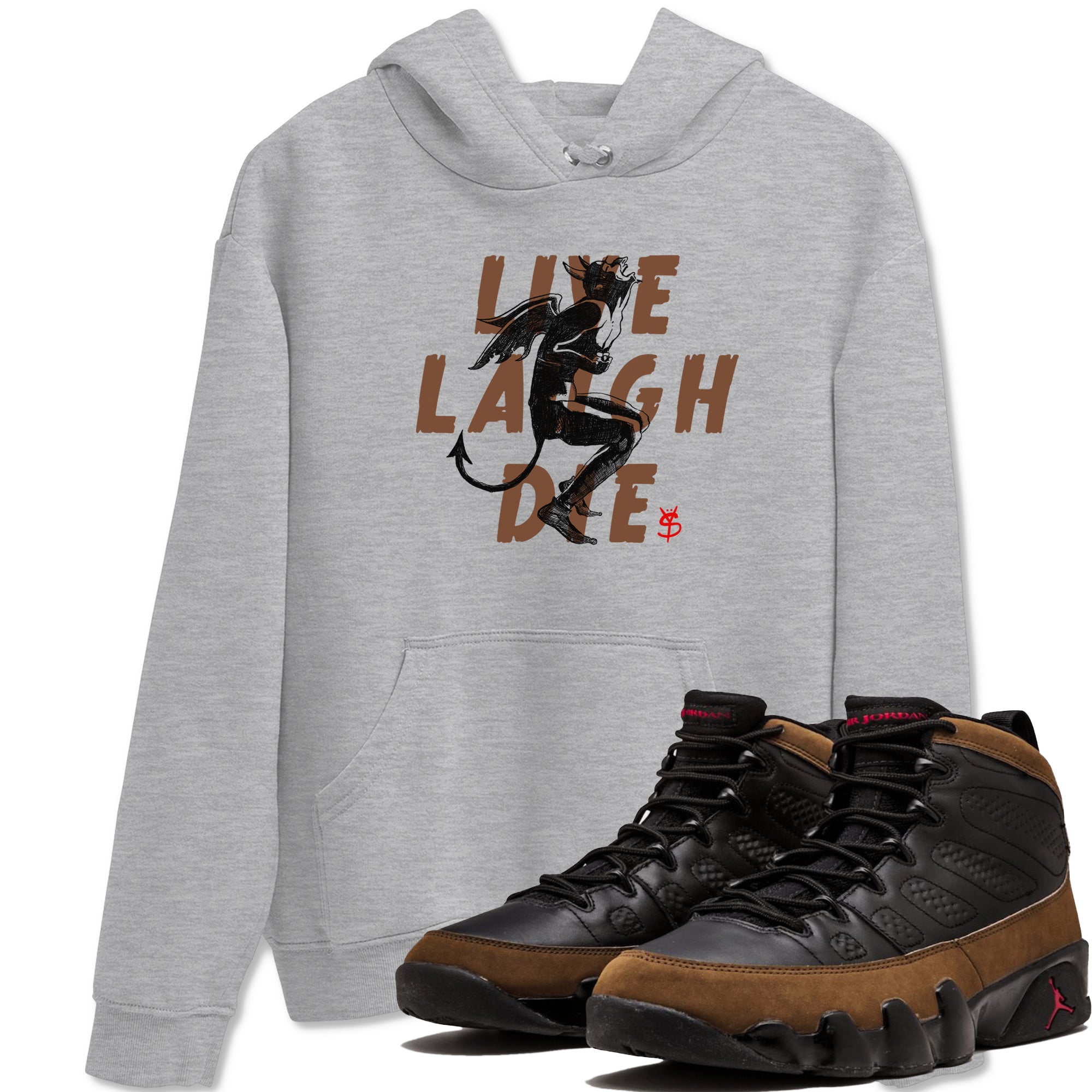 9s Olive shirts to match jordans Laughing Devil sneaker match tees Air Jordan 9 Olive match shoes to clothes Drip Gear Zone unisex cotton Heather Grey 1 shirts