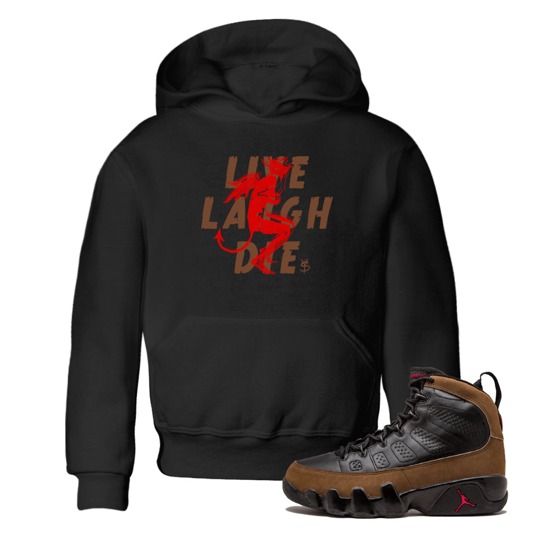 9s Olive shirts to match jordans Laughing Devil sneaker match tees Air Jordan 9 Olive match shoes to clothes Drip Gear Zone Youth Baby Black 1 tee
