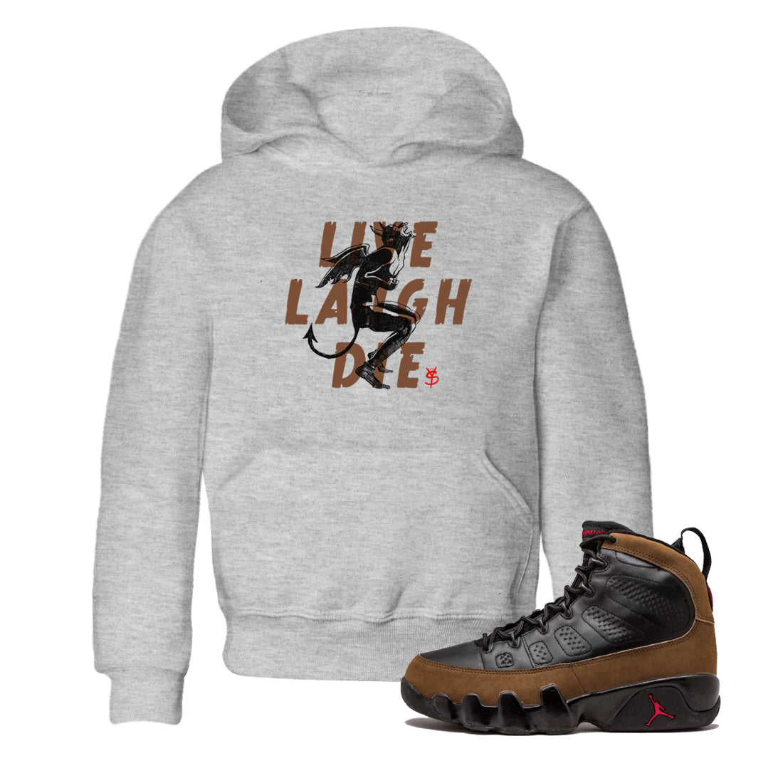 9s Olive shirts to match jordans Laughing Devil sneaker match tees Air Jordan 9 Olive match shoes to clothes Drip Gear Zone Youth Baby Heather Grey 1 tee