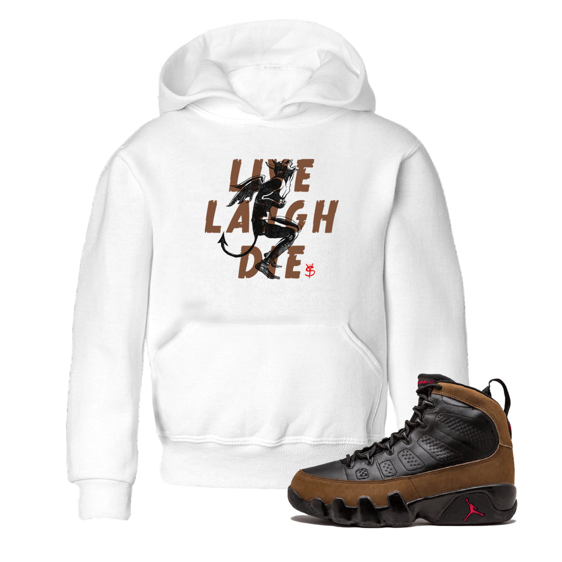 9s Olive shirts to match jordans Laughing Devil sneaker match tees Air Jordan 9 Olive match shoes to clothes Drip Gear Zone Youth Baby White 1 tee
