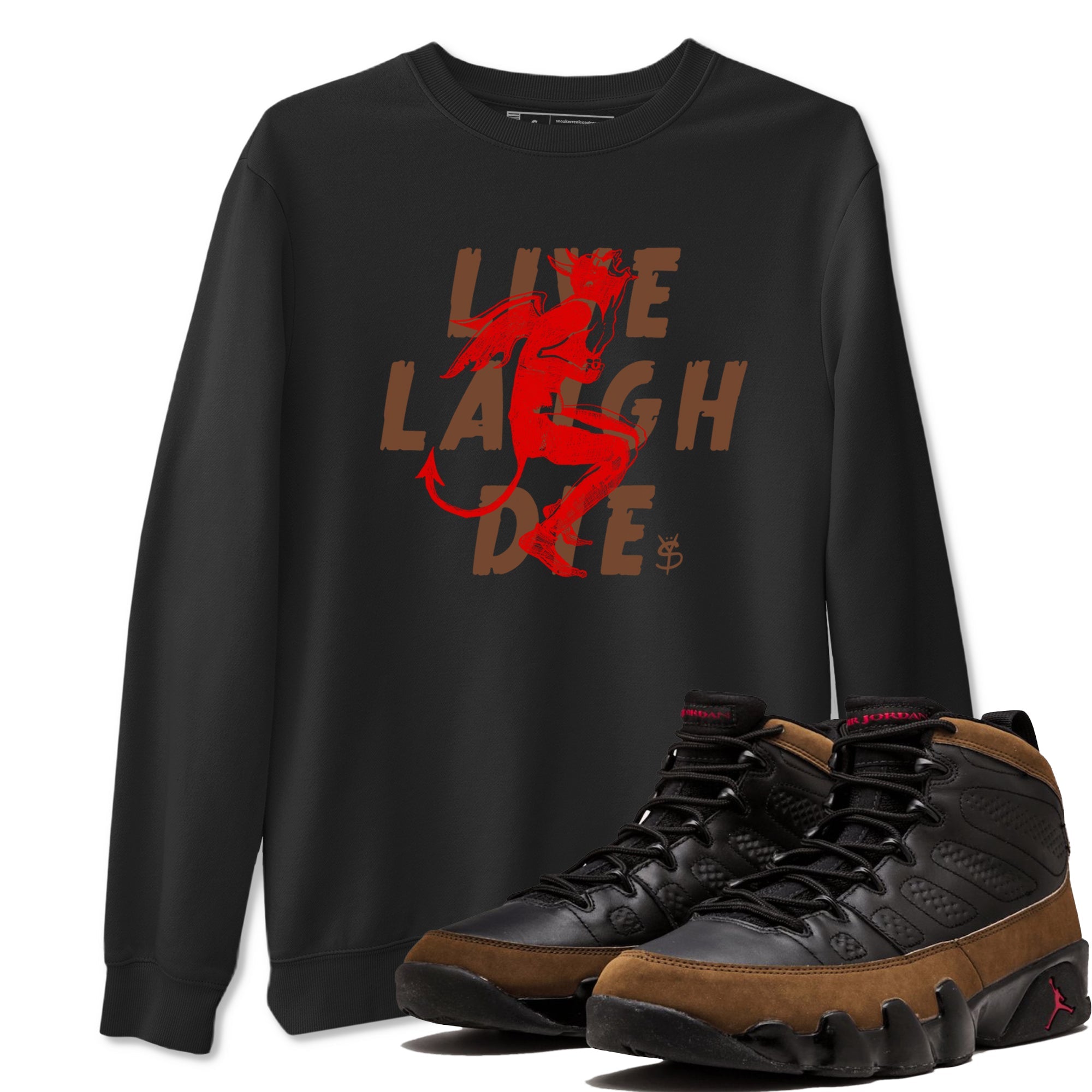 9s Olive shirts to match jordans Laughing Devil sneaker match tees Air Jordan 9 Olive match shoes to clothes Drip Gear Zone unisex cotton Black 1 shirts