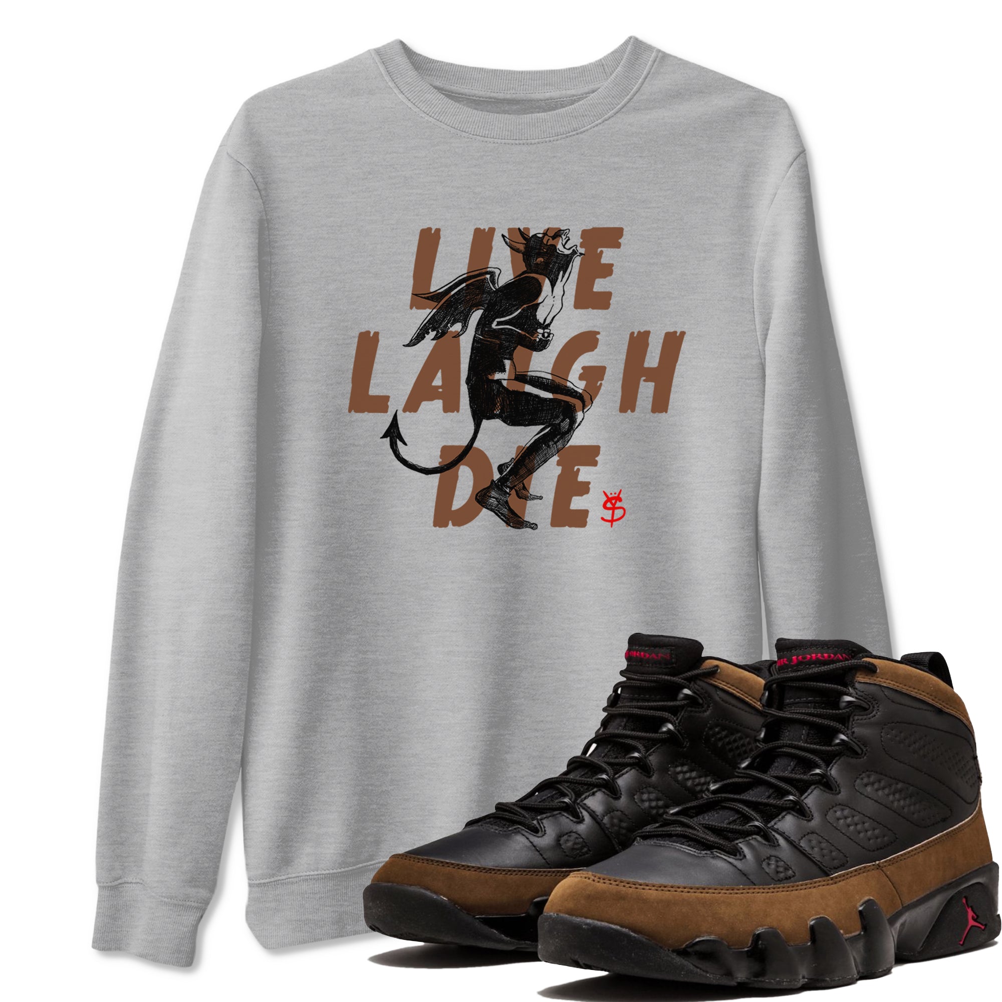 9s Olive shirts to match jordans Laughing Devil sneaker match tees Air Jordan 9 Olive match shoes to clothes Drip Gear Zone unisex cotton Heather Grey 1 shirts