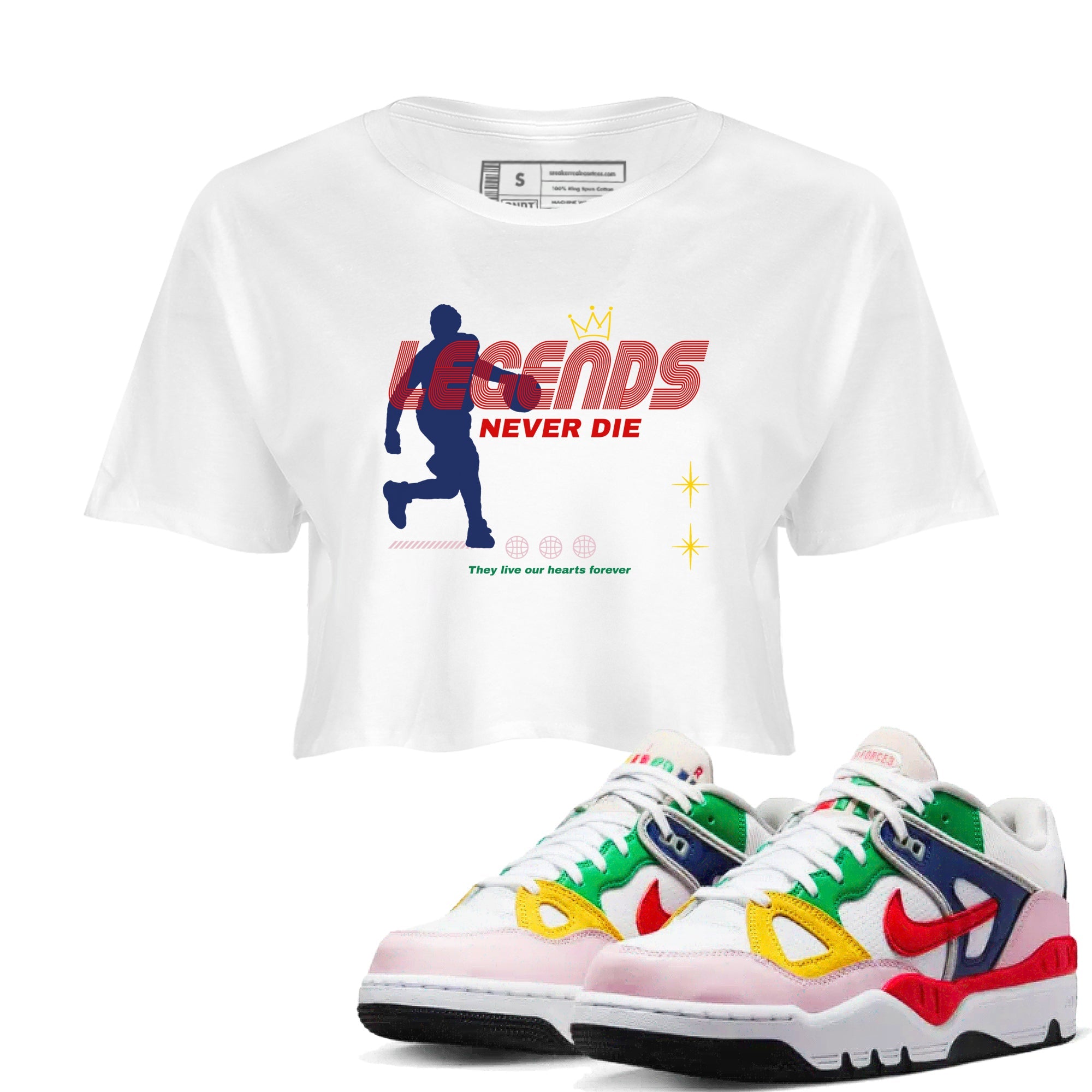 AF 3 Nigo shirtsto match jordans Legends Never Die sneaker match tees Air Force 3 Low x Nigo Blue Void and Tour Yellow match shoes to clothes Drip Gear Zone unisex cotton White 1 crop tee