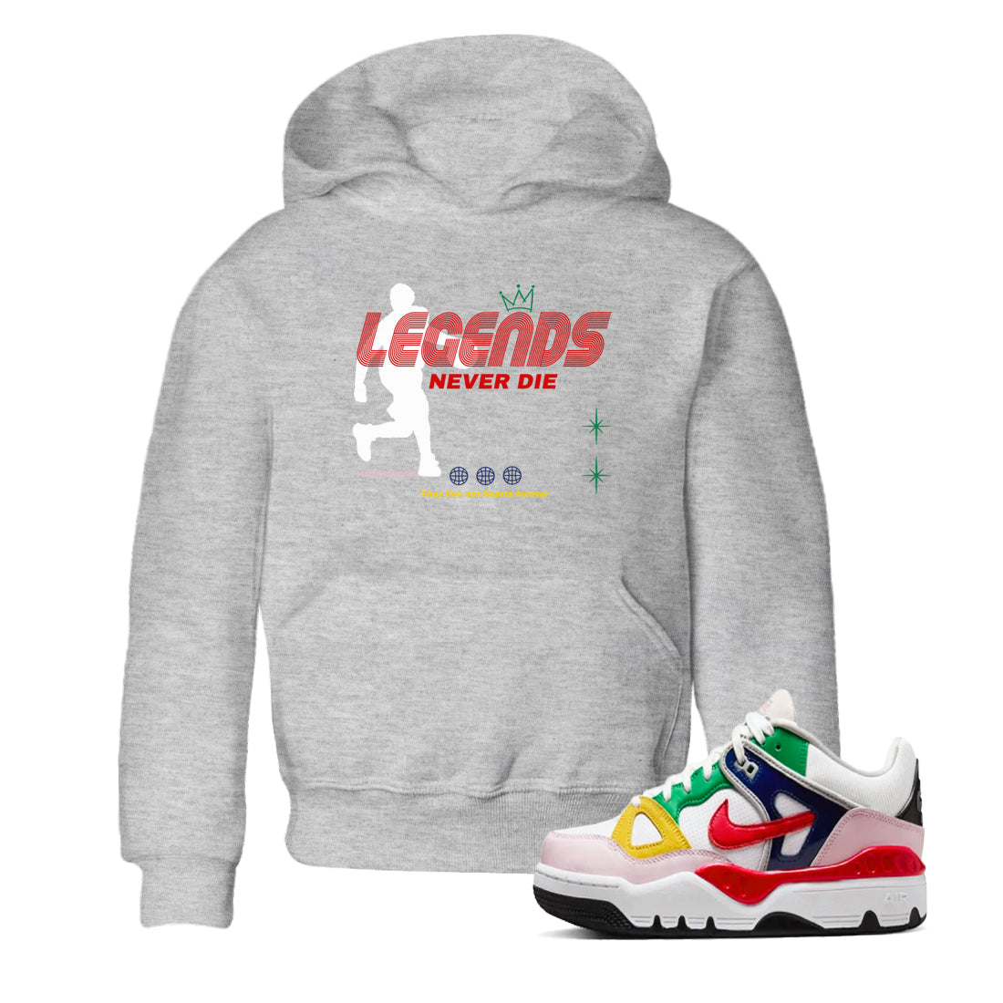 AF 3 Nigo shirtsto match jordans Legends Never Die sneaker match tees Air Force 3 Low x Nigo Blue Void and Tour Yellow match shoes to clothes Drip Gear Zone Youth Baby Heather Grey 1 tee