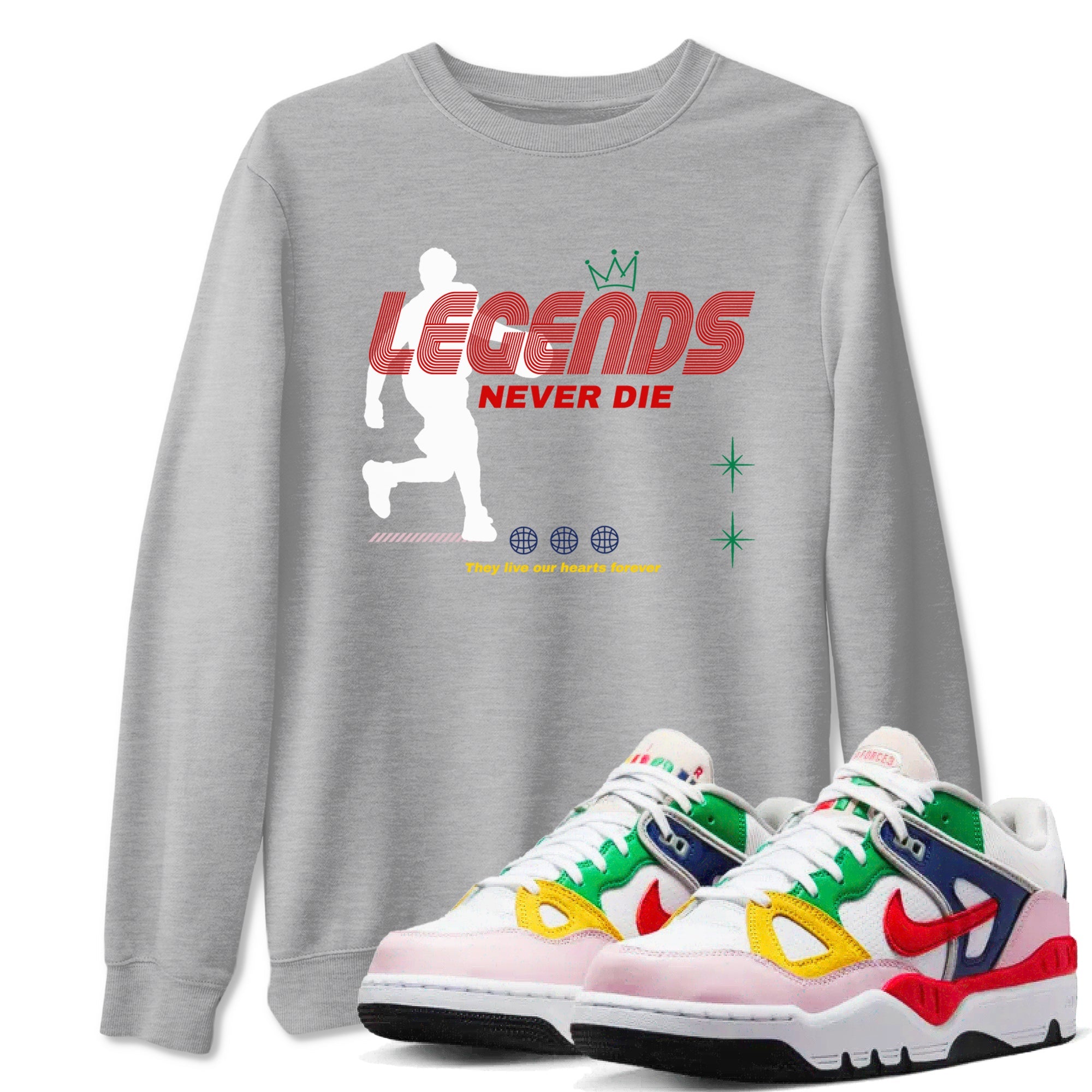 AF 3 Nigo shirtsto match jordans Legends Never Die sneaker match tees Air Force 3 Low x Nigo Blue Void and Tour Yellow match shoes to clothes Drip Gear Zone unisex cotton Heather Grey 1 shirts