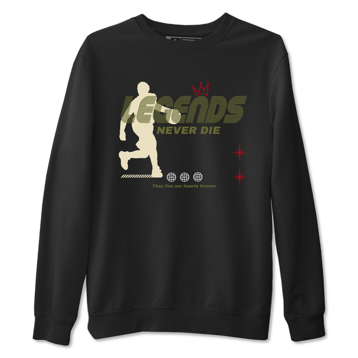 Jordan 1 Olive t shirts to match sneakers Legends Never Die sneaker match tees Air Jordan 1 Low x Travis Scott Reverse Olive tee Drip Gear Zone unisex cotton Black 2 shirts