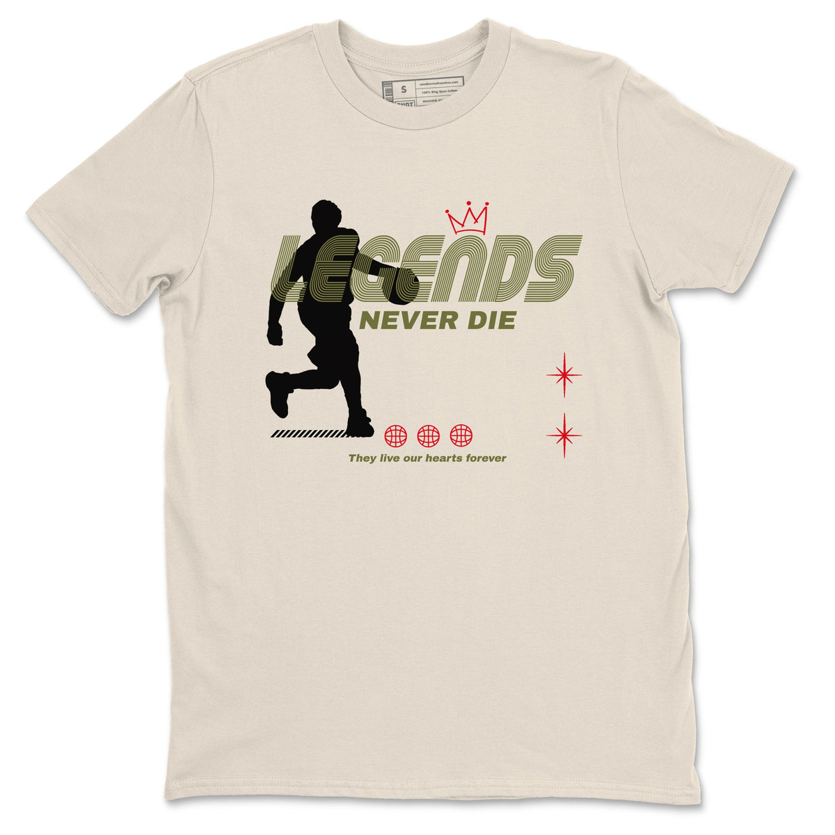 Jordan 1 Olive t shirts to match sneakers Legends Never Die sneaker match tees Air Jordan 1 Low x Travis Scott Reverse Olive tee Drip Gear Zone unisex cotton Natural 2 shirts