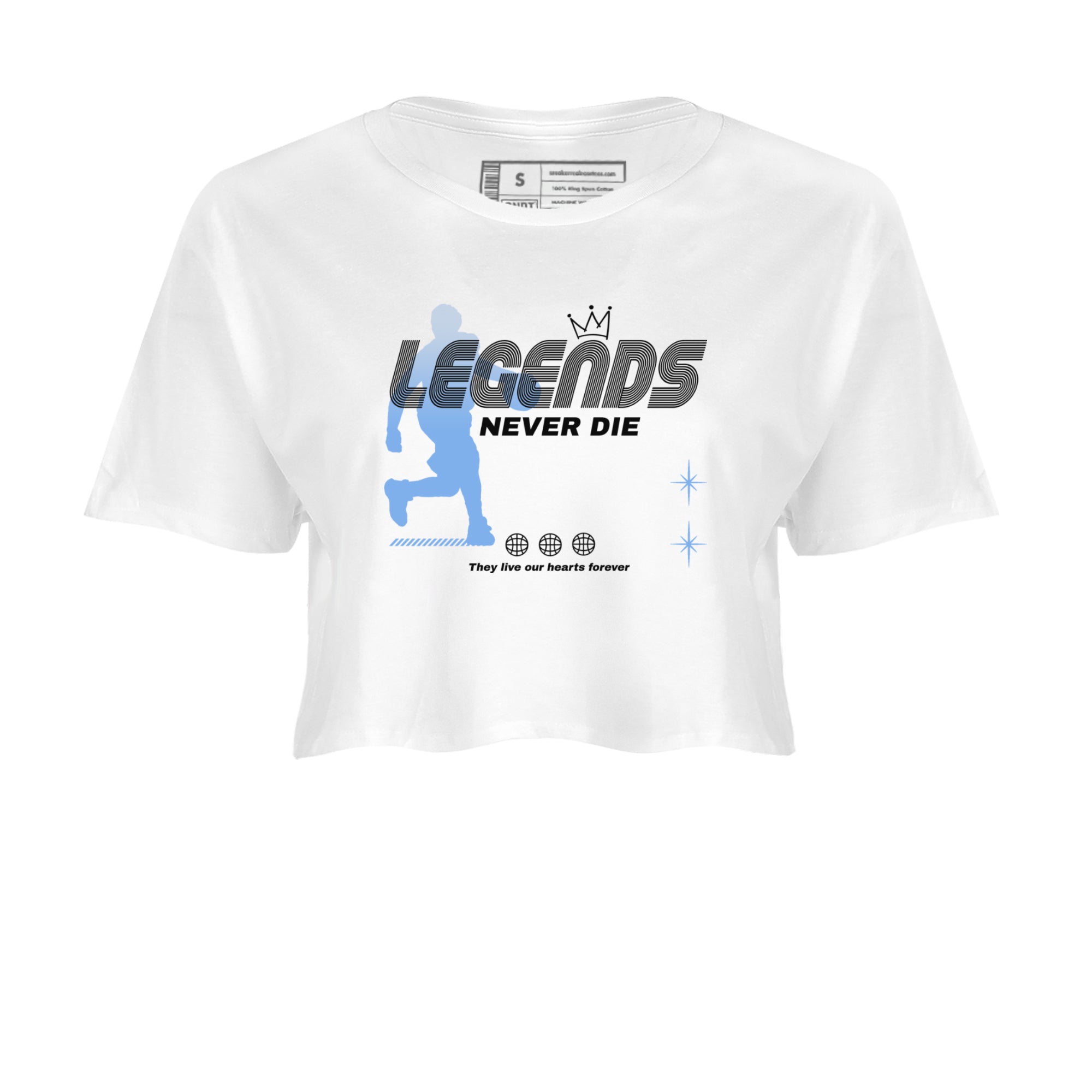 11s Legend Blue shirts to match jordans Legends Never Die sneaker match tees Air Jordan 11 Legend Blue match shoes to clothes Drip Gear Zone unisex cotton White 2 crop tee