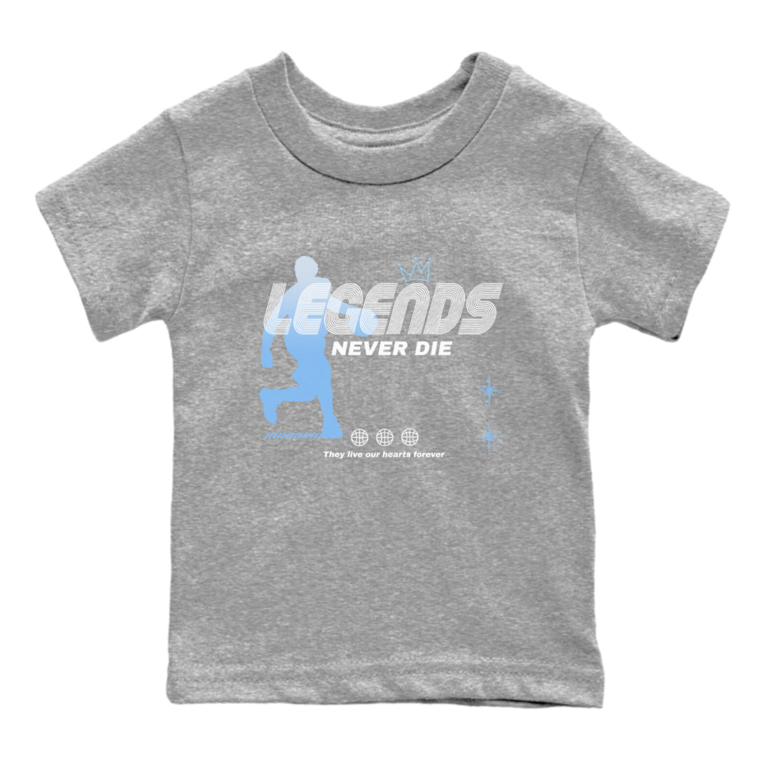 11s Legend Blue shirts to match jordans Legends Never Die sneaker match tees Air Jordan 11 Legend Blue match shoes to clothes Drip Gear Zone Youth Baby Heather Grey 2 tee
