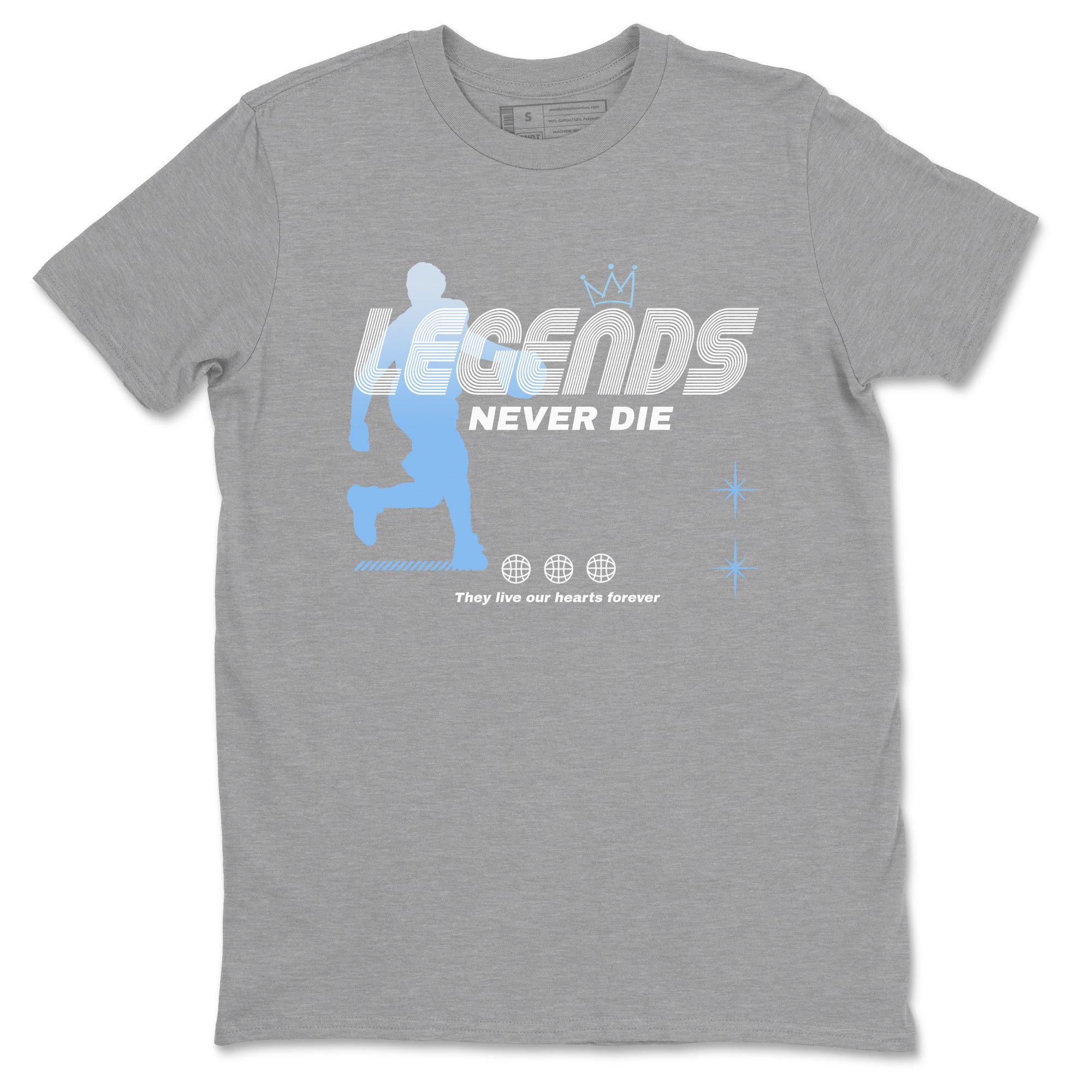 11s Legend Blue shirts to match jordans Legends Never Die sneaker match tees Air Jordan 11 Legend Blue match shoes to clothes Drip Gear Zone unisex cotton Heather Grey 2 shirts
