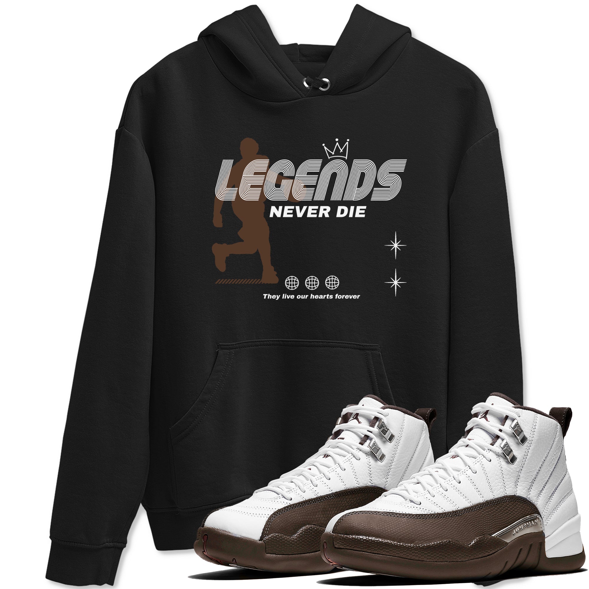 12s Baroque Brown shirts to match jordans Legends Never Die sneaker match tees Air Jordan 12 Baroque Brown match shoes to clothes Drip Gear Zone unisex cotton Black 1 shirts