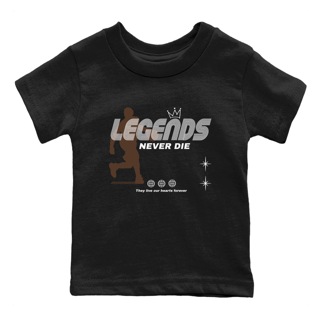 12s Baroque Brown shirts to match jordans Legends Never Die sneaker match tees Air Jordan 12 Baroque Brown match shoes to clothes Drip Gear Zone Youth Baby Black 2 tee