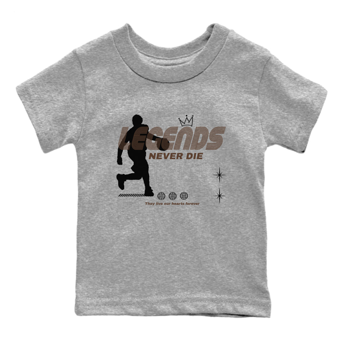 12s Baroque Brown shirts to match jordans Legends Never Die sneaker match tees Air Jordan 12 Baroque Brown match shoes to clothes Drip Gear Zone Youth Baby Heather Grey 2 tee