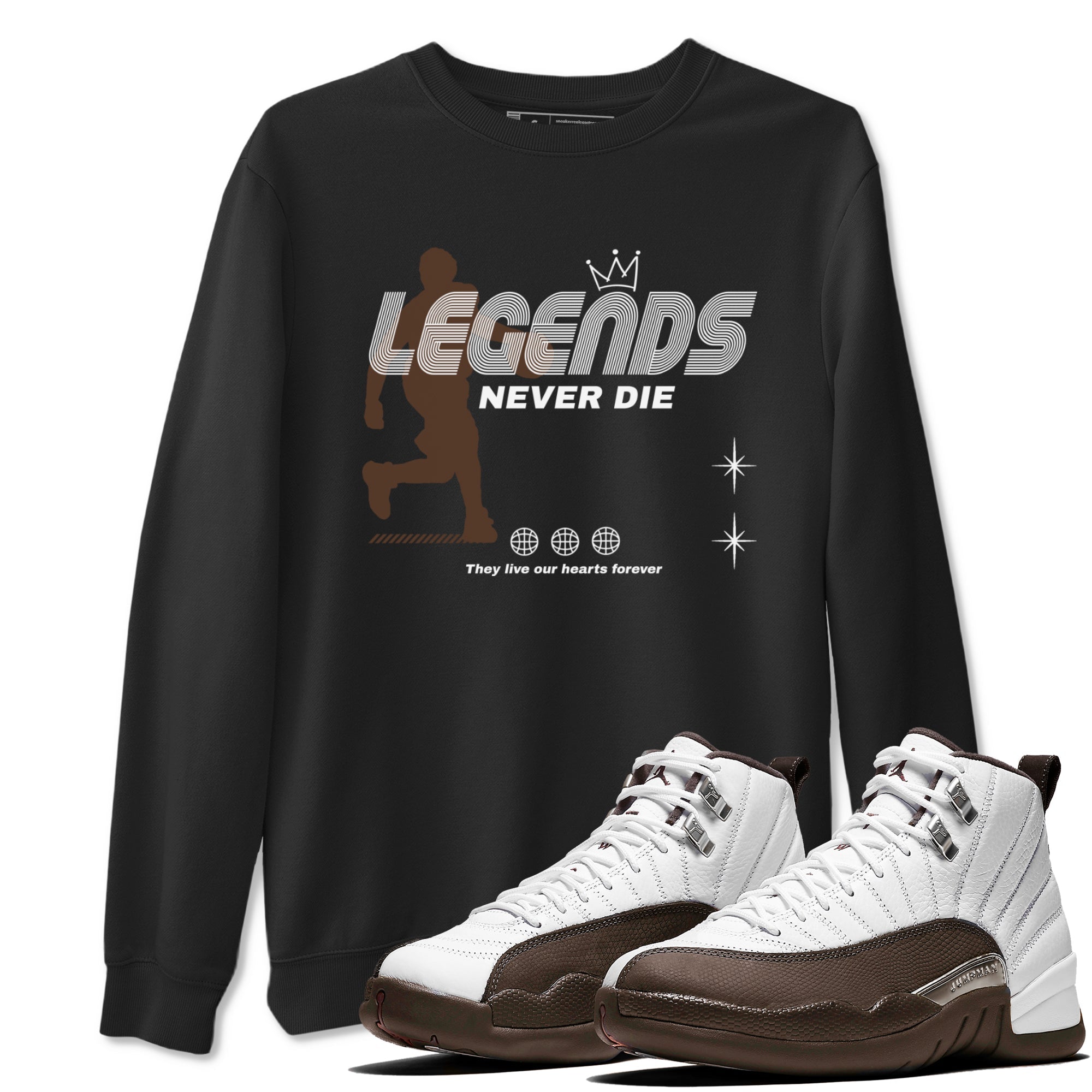 12s Baroque Brown shirts to match jordans Legends Never Die sneaker match tees Air Jordan 12 Baroque Brown match shoes to clothes Drip Gear Zone unisex cotton Black 1 shirts