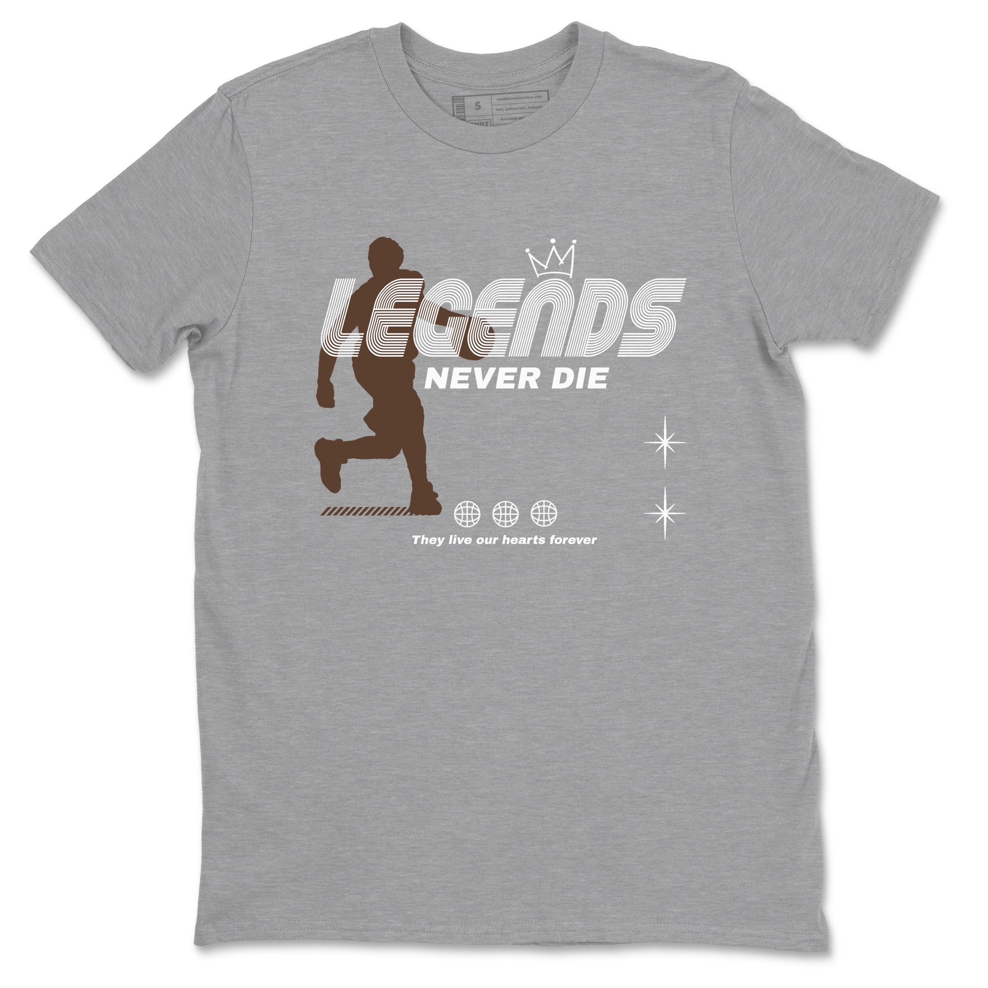 12s Baroque Brown shirts to match jordans Legends Never Die sneaker match tees Air Jordan 12 Baroque Brown match shoes to clothes Drip Gear Zone unisex cotton Heather Grey 2 shirts
