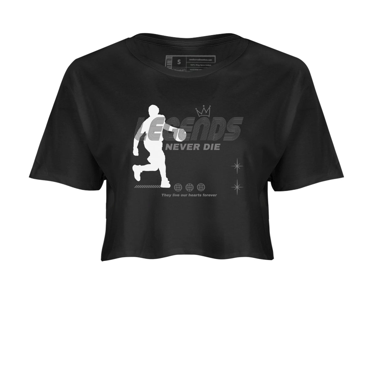 12s Black Wolf Grey shirts to match jordans Legends Never Die sneaker match tees Air Jordan 12 Black Wolf Grey match shoes to clothes Drip Gear Zone unisex cotton Black 2 crop tee