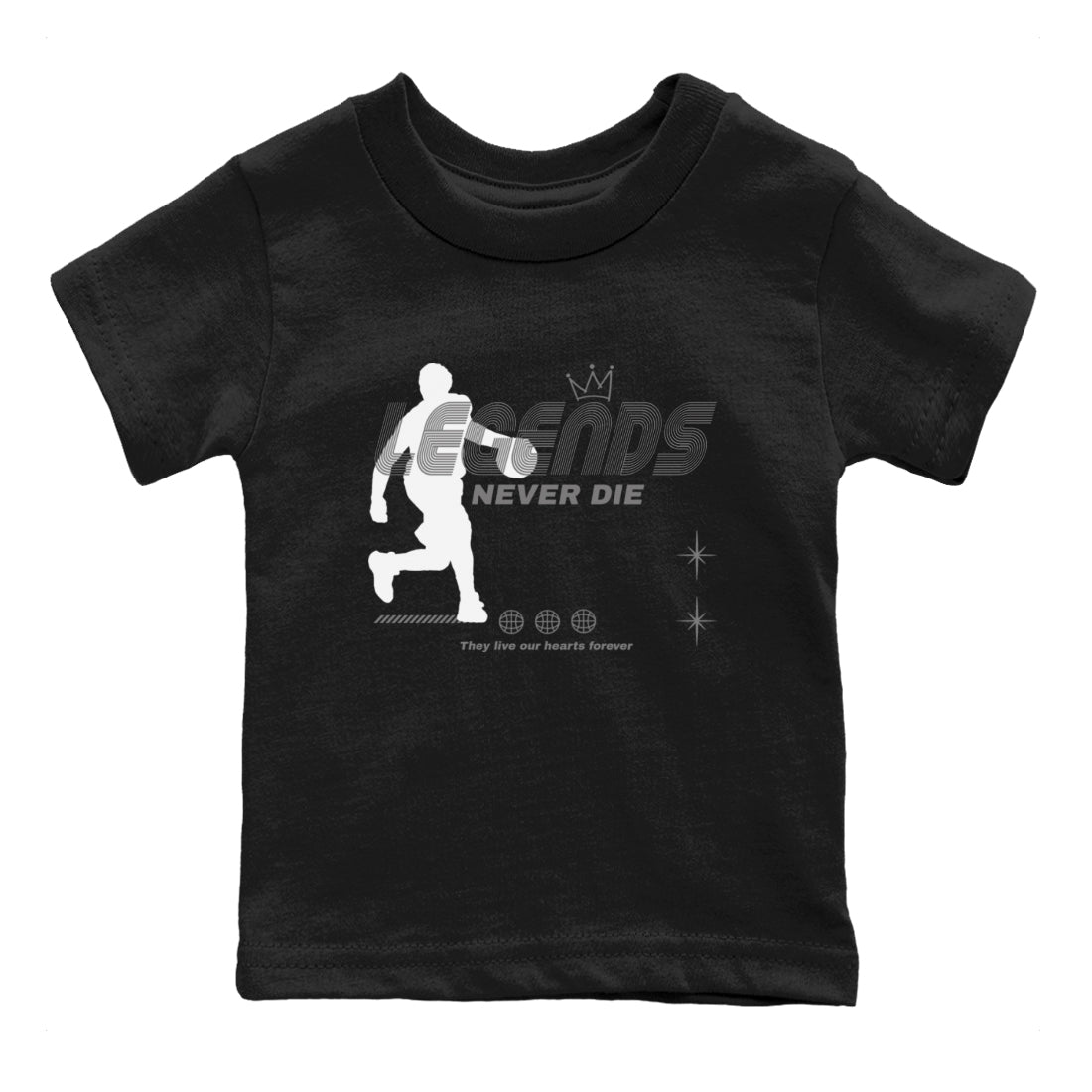 12s Black Wolf Grey shirts to match jordans Legends Never Die sneaker match tees Air Jordan 12 Black Wolf Grey match shoes to clothes Drip Gear Zone Youth Baby Black 2 tee
