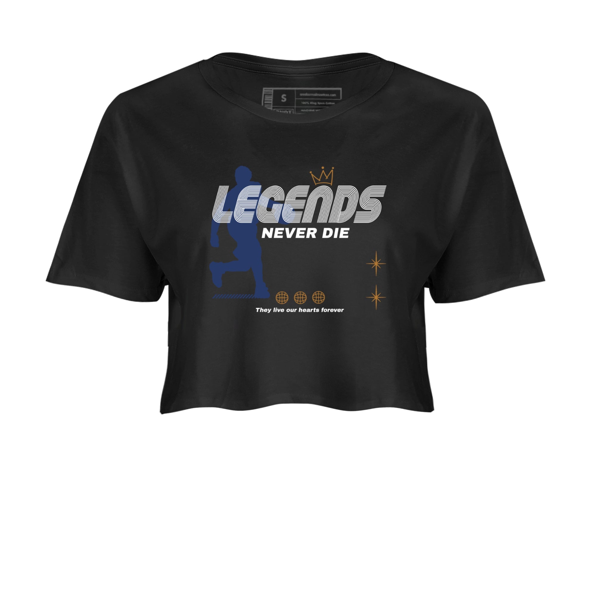 13s Midnight Navy shirts to match jordans Legends Never Die sneaker match tees Air Jordan 13 Midnight Navy match shoes to clothes Drip Gear Zone unisex cotton Black 2 crop tee