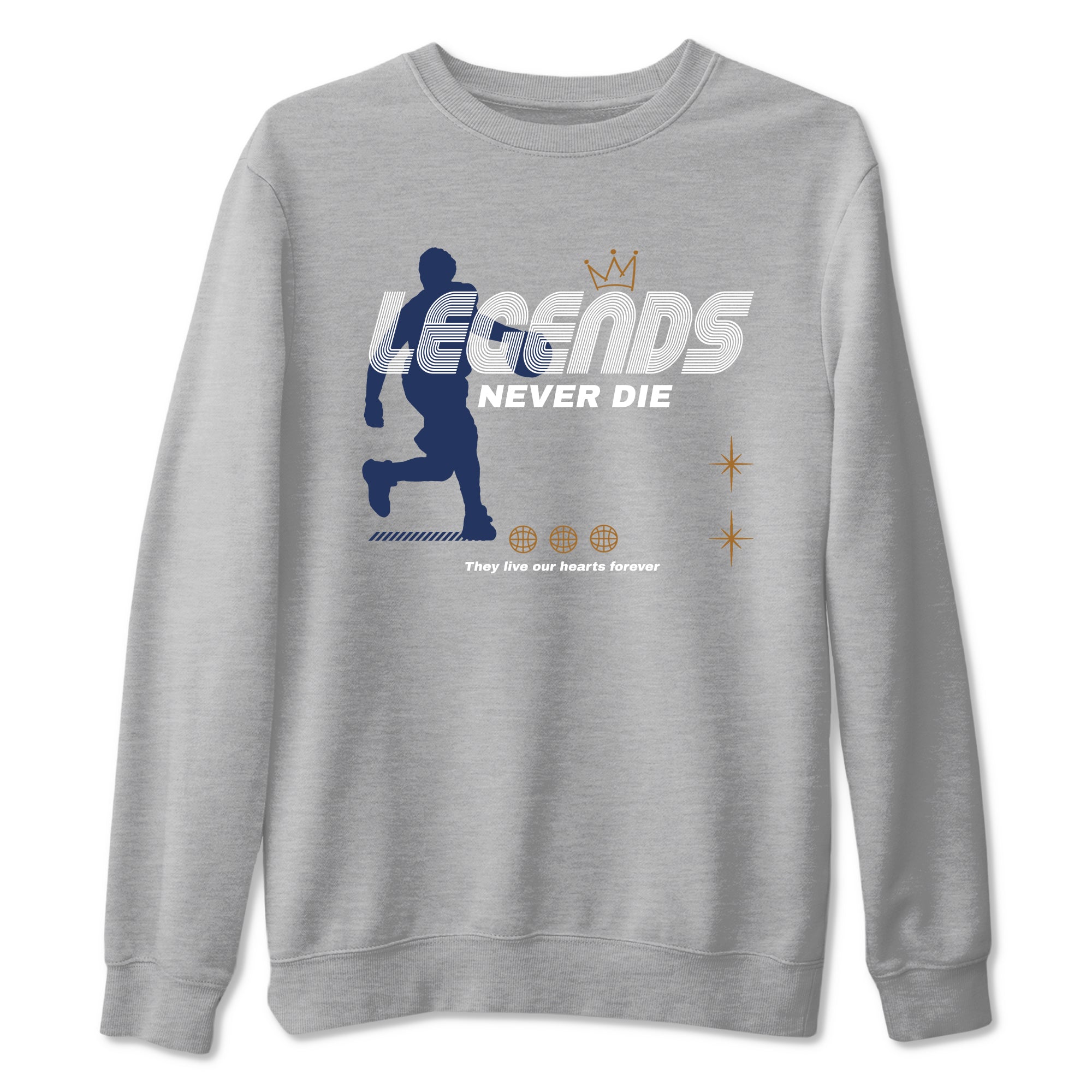 13s Midnight Navy shirts to match jordans Legends Never Die sneaker match tees Air Jordan 13 Midnight Navy match shoes to clothes Drip Gear Zone unisex cotton Heather Grey 2 shirts