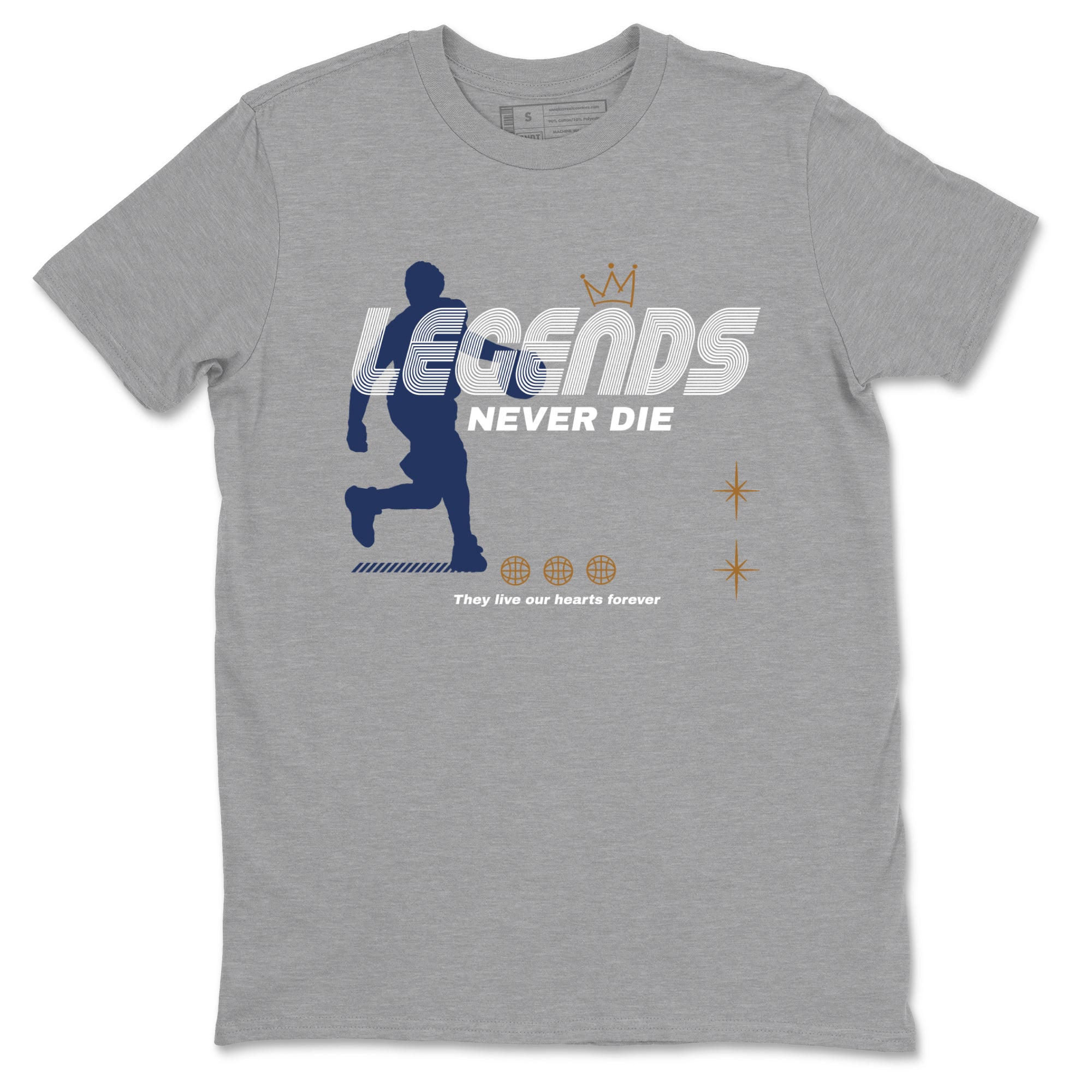 13s Midnight Navy shirts to match jordans Legends Never Die sneaker match tees Air Jordan 13 Midnight Navy match shoes to clothes Drip Gear Zone unisex cotton Heather Grey 2 shirts