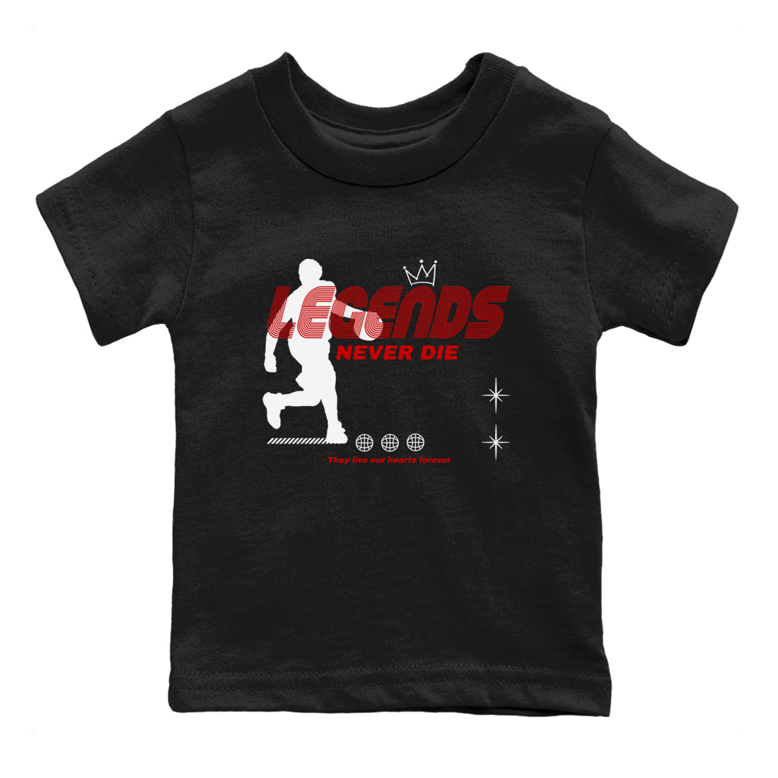 Jordan 14 Retro Black Toe t shirts to match sneakers Legends Never Die sneaker match tees 14s Black Toe sneaker match tee Drip Gear Zone Youth Baby Black 2 tee