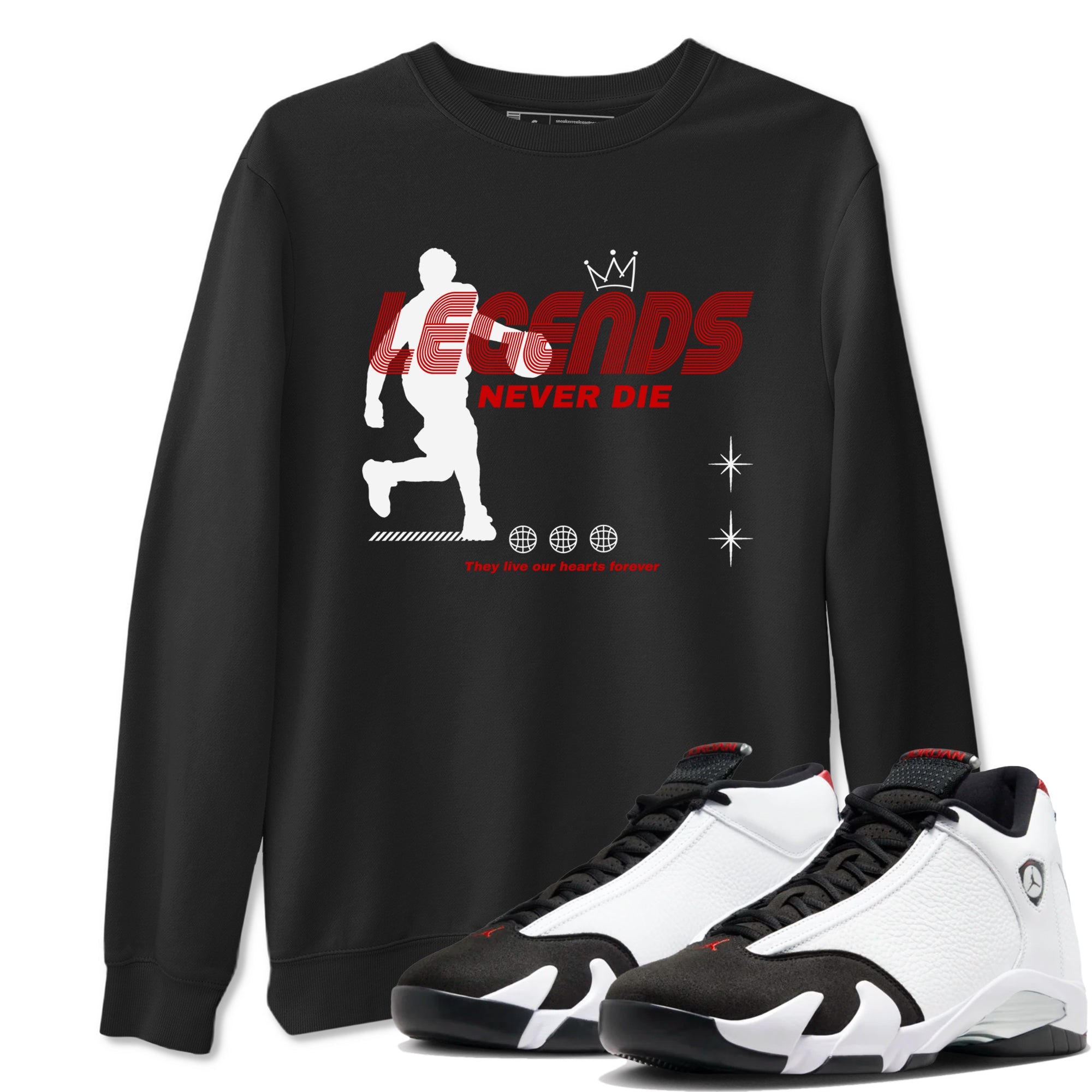Air Jordan 14 Black Toe t shirts to match sneakers Legends Never Die sneaker match tees 14s Black Toe sneaker match tee Drip Gear Zone unisex cotton Black 1 shirts